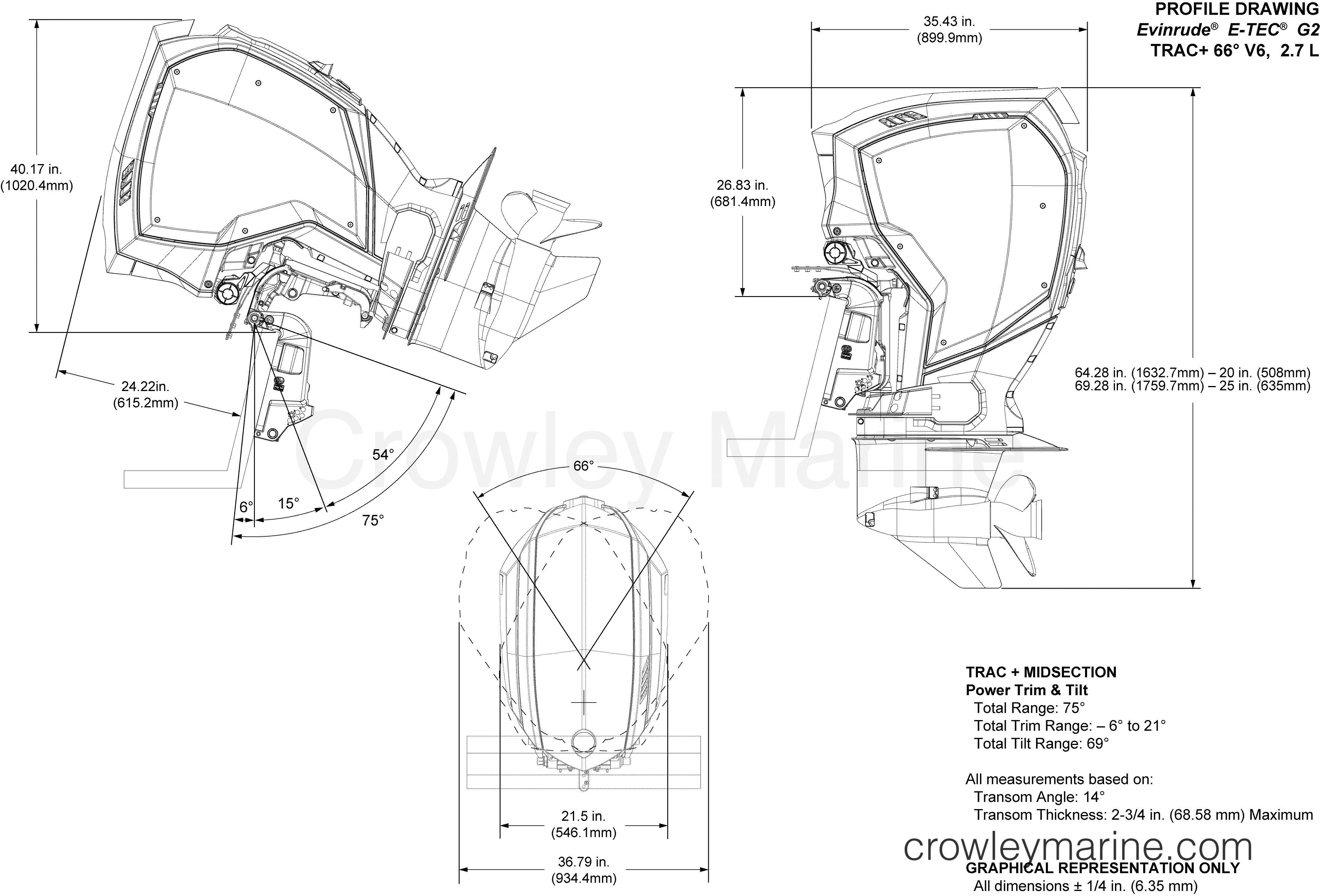 AA Outboard 150 - 2.7L - C150PXAAA - PROFILE DRAWING (TRAC+ MODELS)