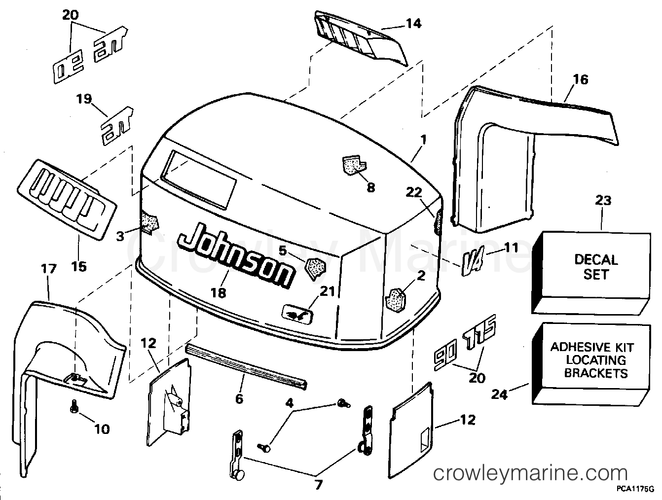 1996 Outboard 90 - J90SLEDR - ENGINE COVER - JOHNSON