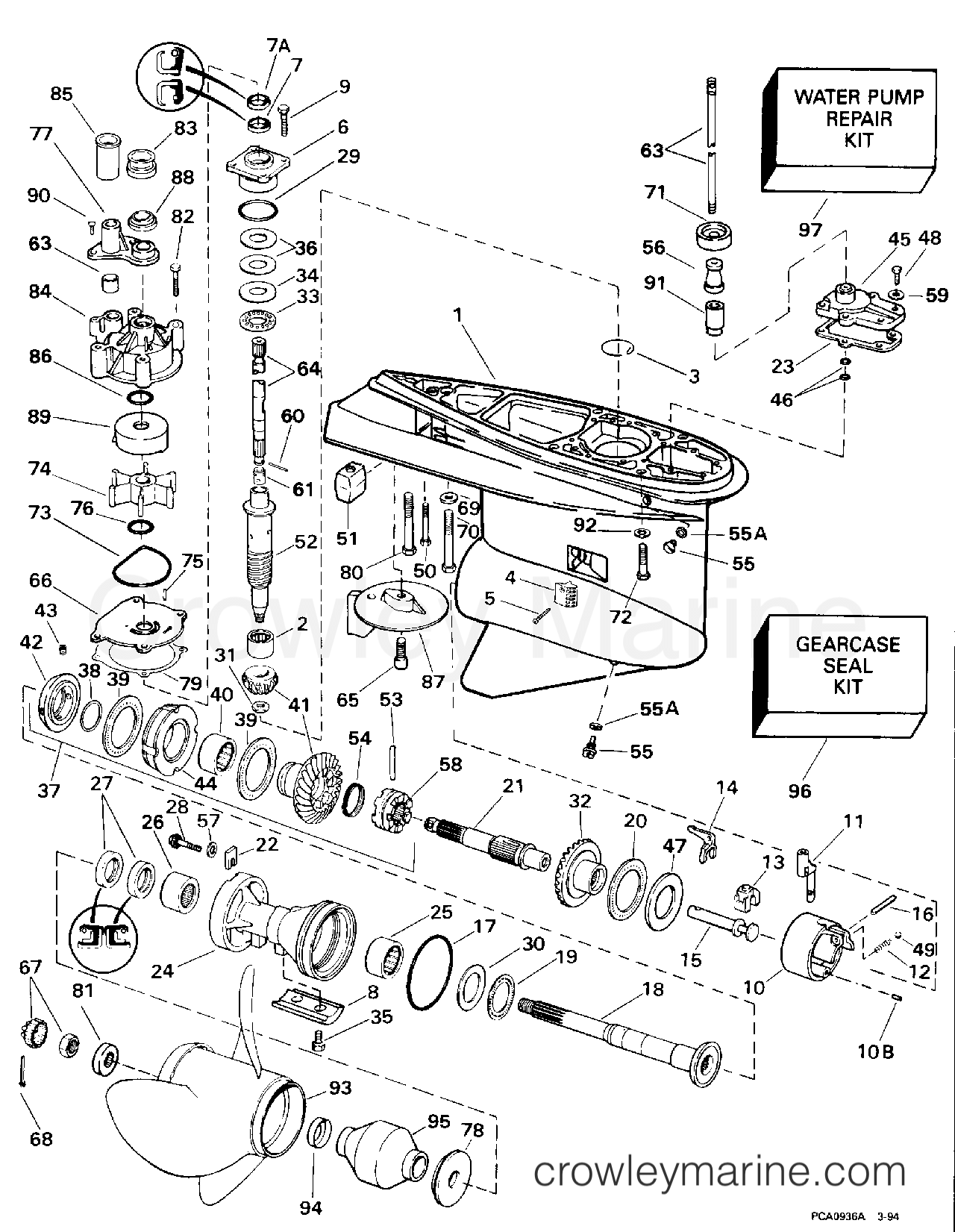 1994 Evinrude Outboards 185 - E185ESERK GEARCASE - COUNTER ROTATION section