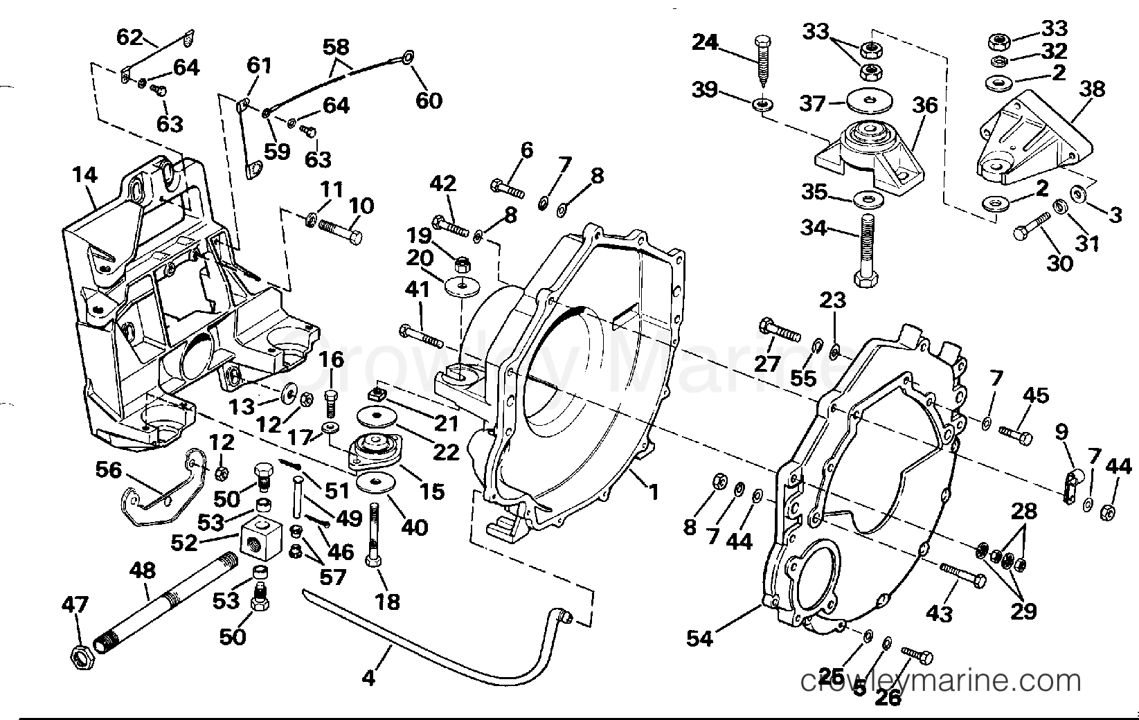1990 OMC Stern Drive 2.3 - 232BMRPWS TRANSOM PLATE, FLYWHEEL HOUSING & MOUNTS section