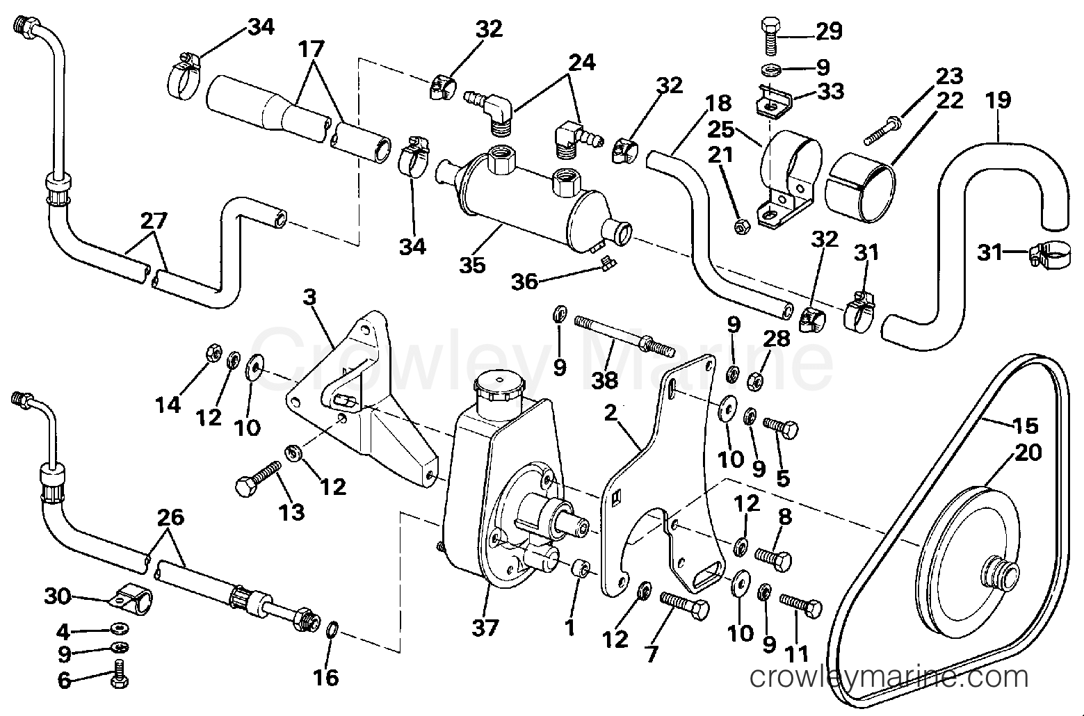 1988 OMC Stern Drive 2.3 - 232AMRGDE POWER STEERING PUMP section