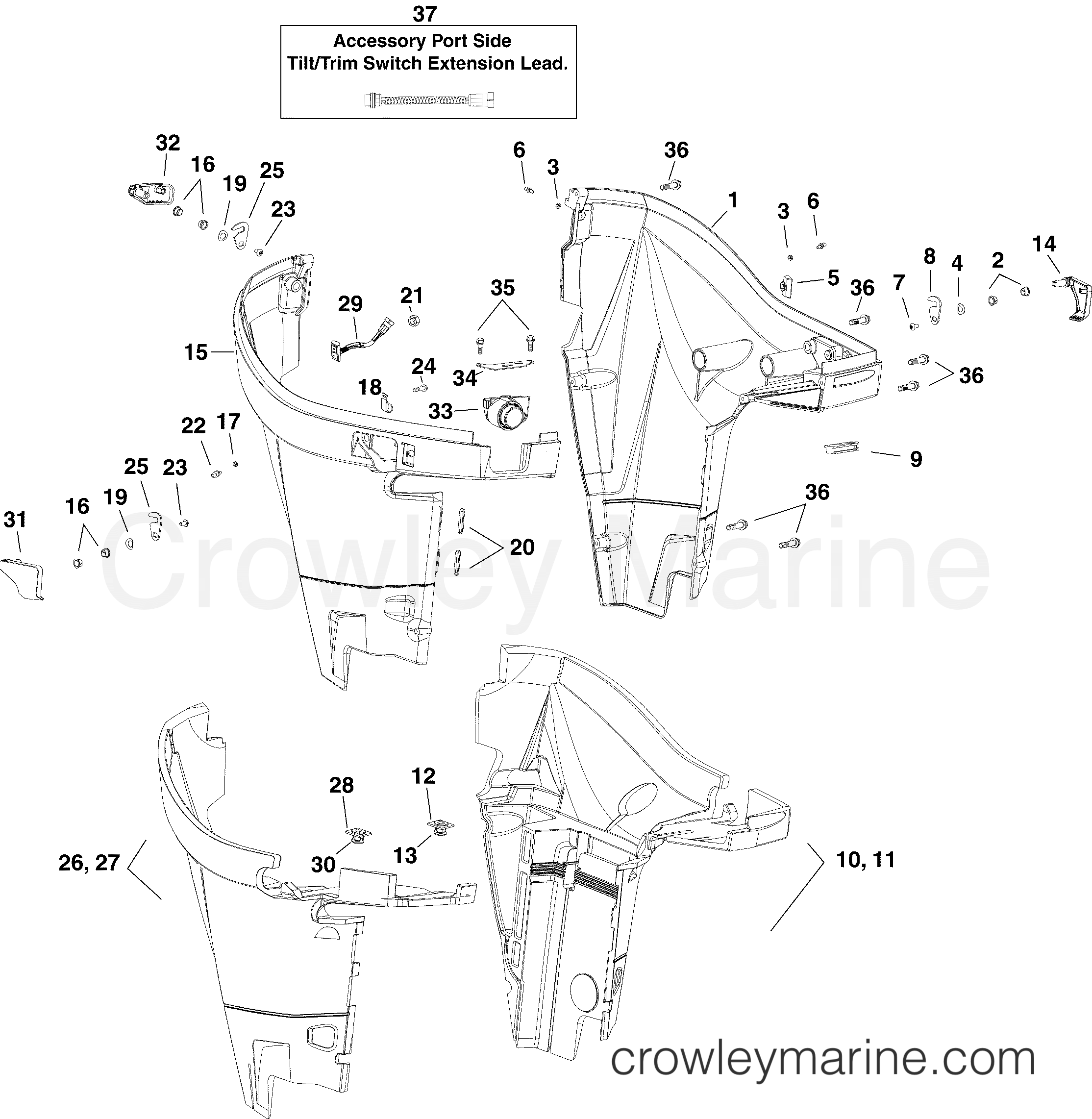 2005 Outboard 225 - E225DHLSOF - LOWER ENGINE COVER
