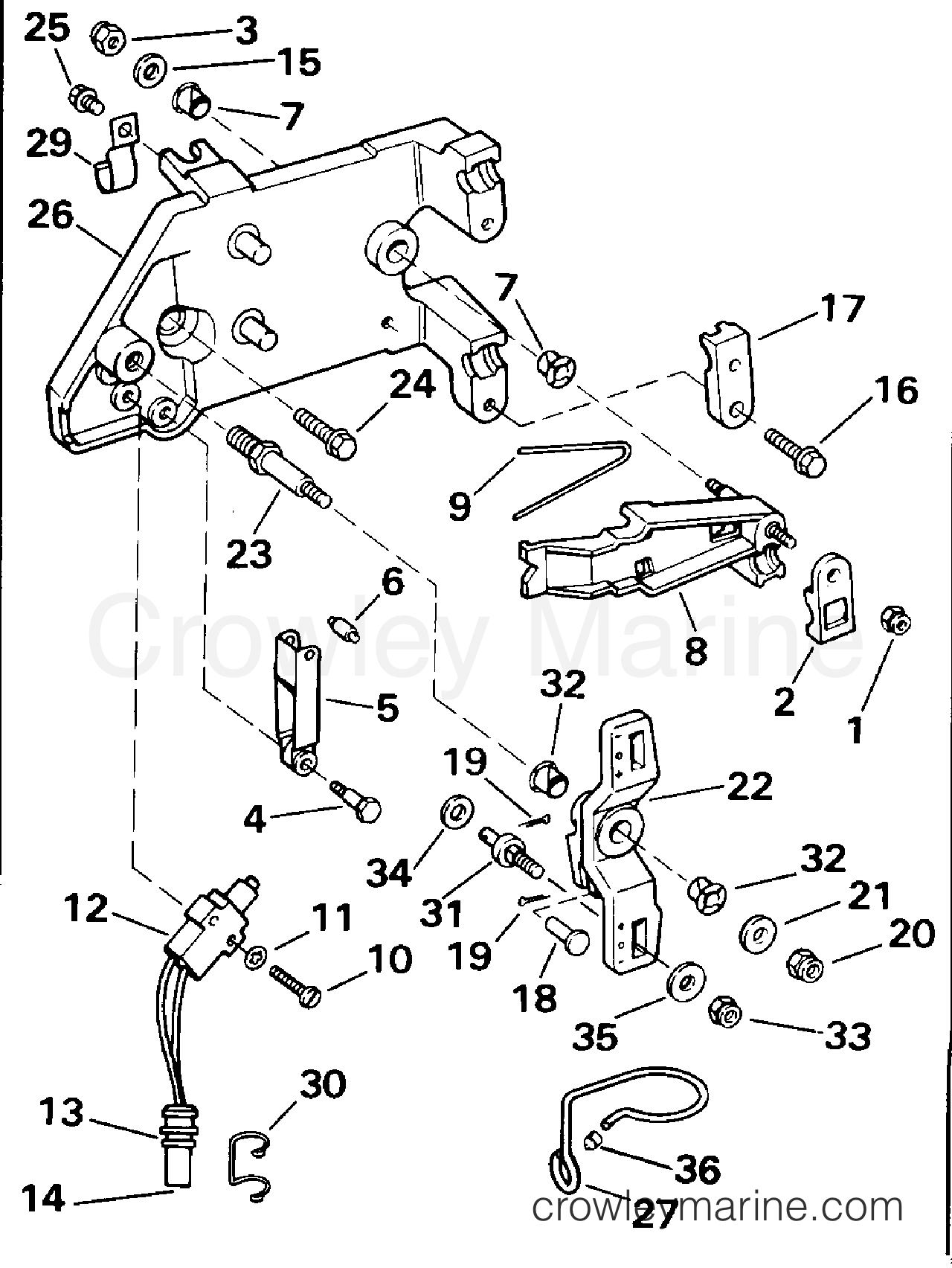 1994 OMC Stern Drive 7.4 - 744DJPMDA - SHIFT LEVER & INTERRUPTER