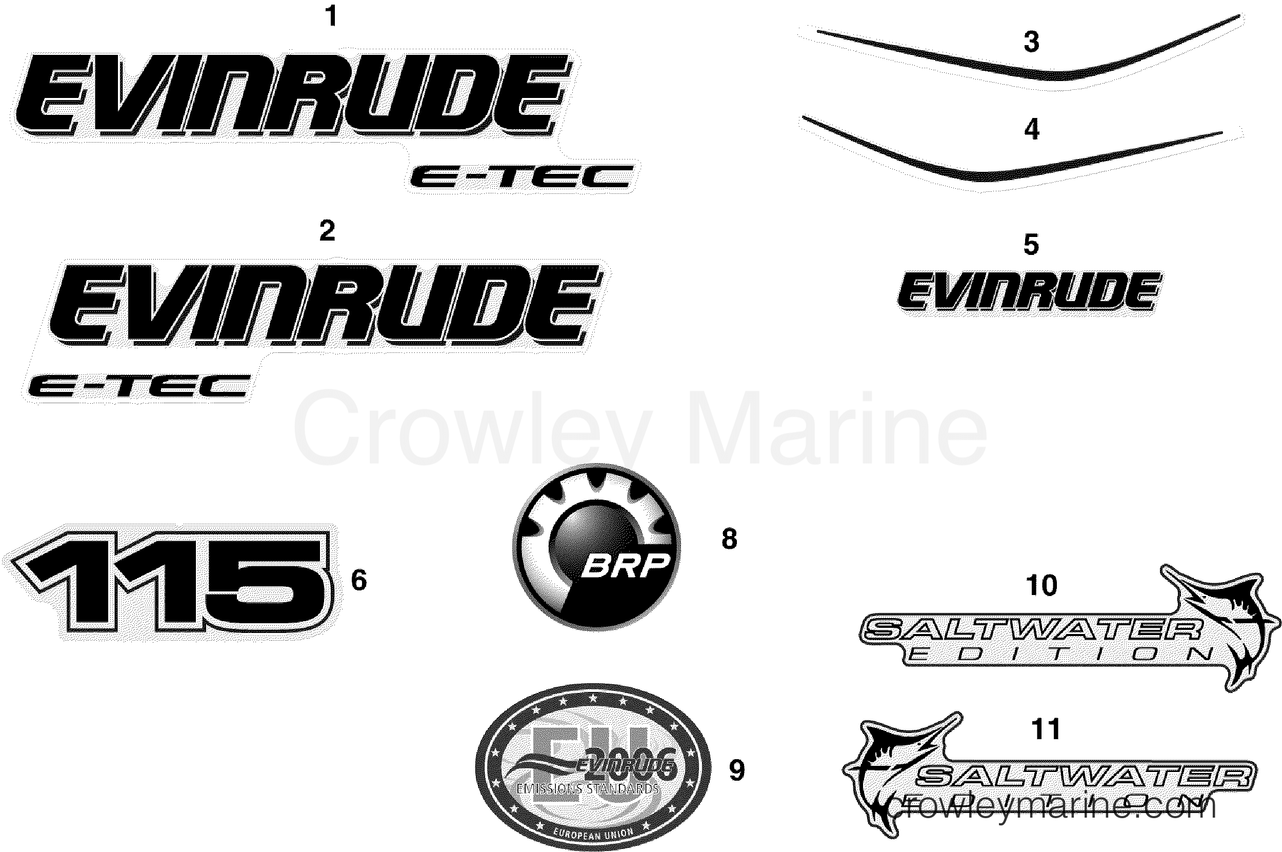 DECALS - 2008 Evinrude Outboards 115 E115DSLSCR | Crowley Marine