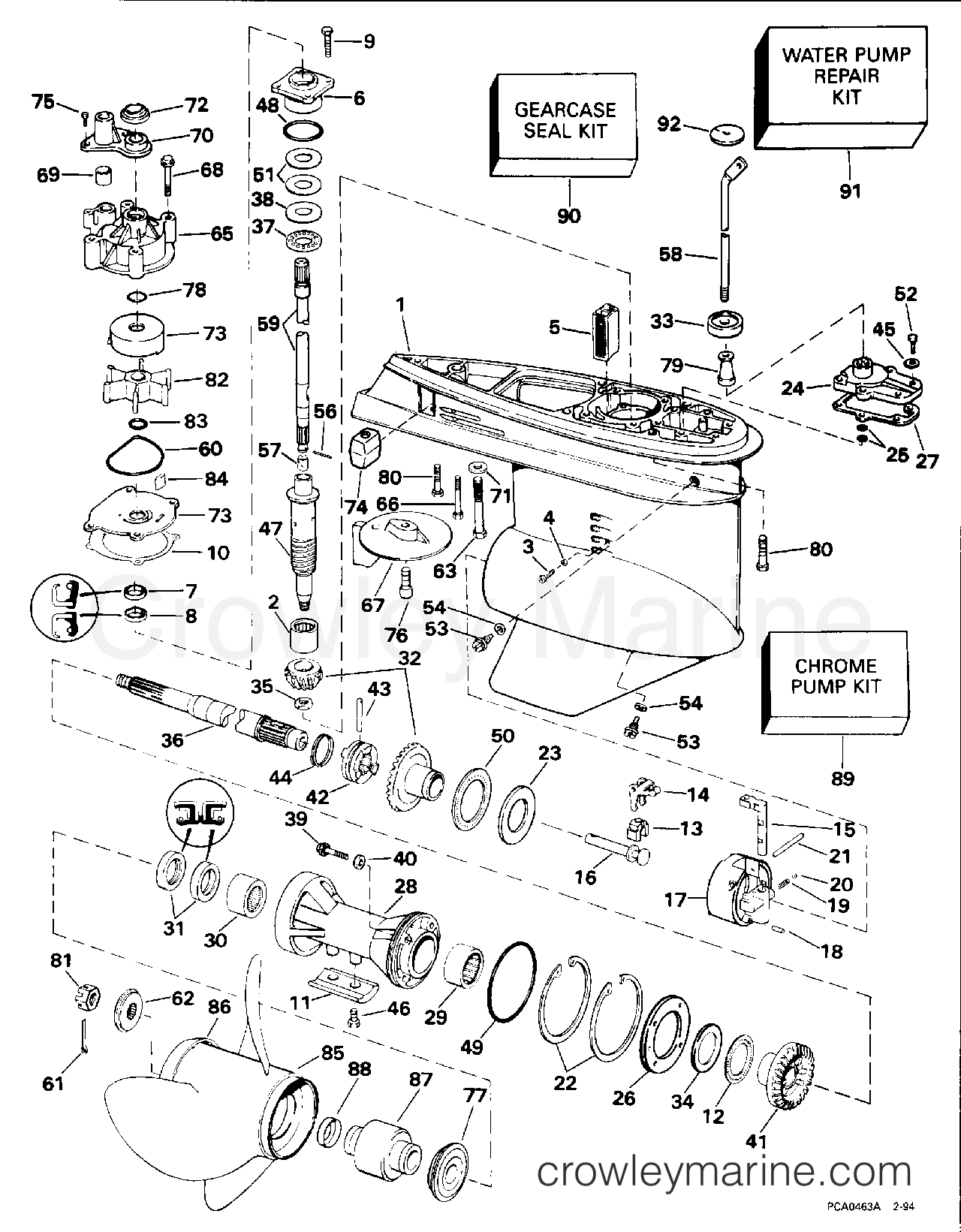 1994 Outboard 90 - J90TLARC - GEARCASE