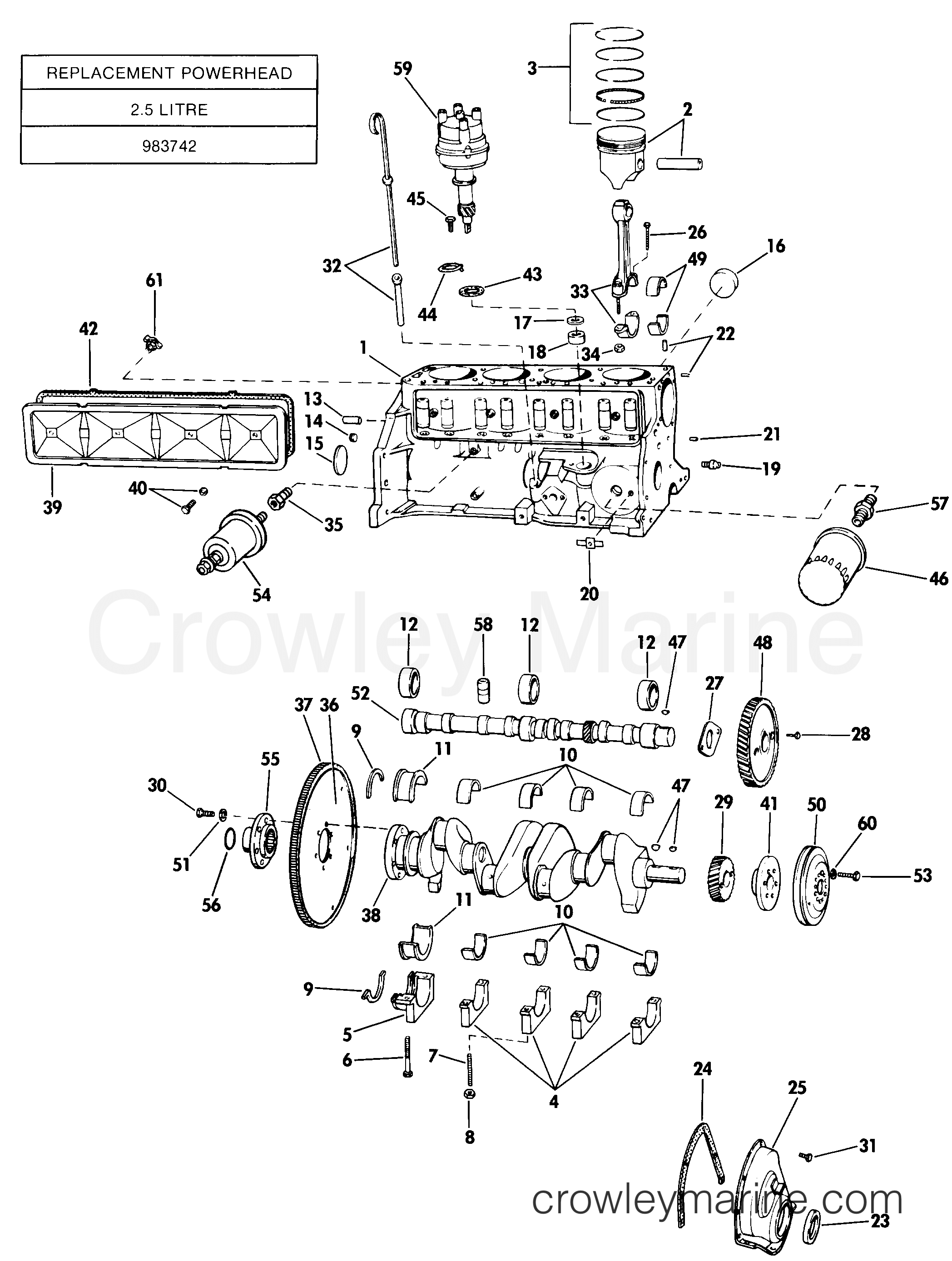 1985 Stern Drive 3 - 302STHRCOM - CRANKCASE GROUP 2.5 LITRE MODELS