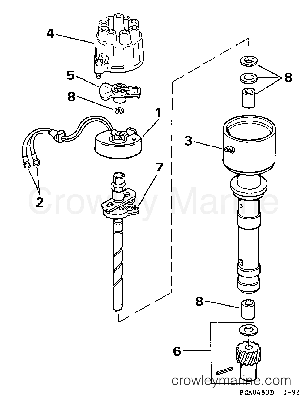 1998 OMC Stern Drive 5 - 50FBPBYC - DISTRIBUTOR -- 2V MODELS section