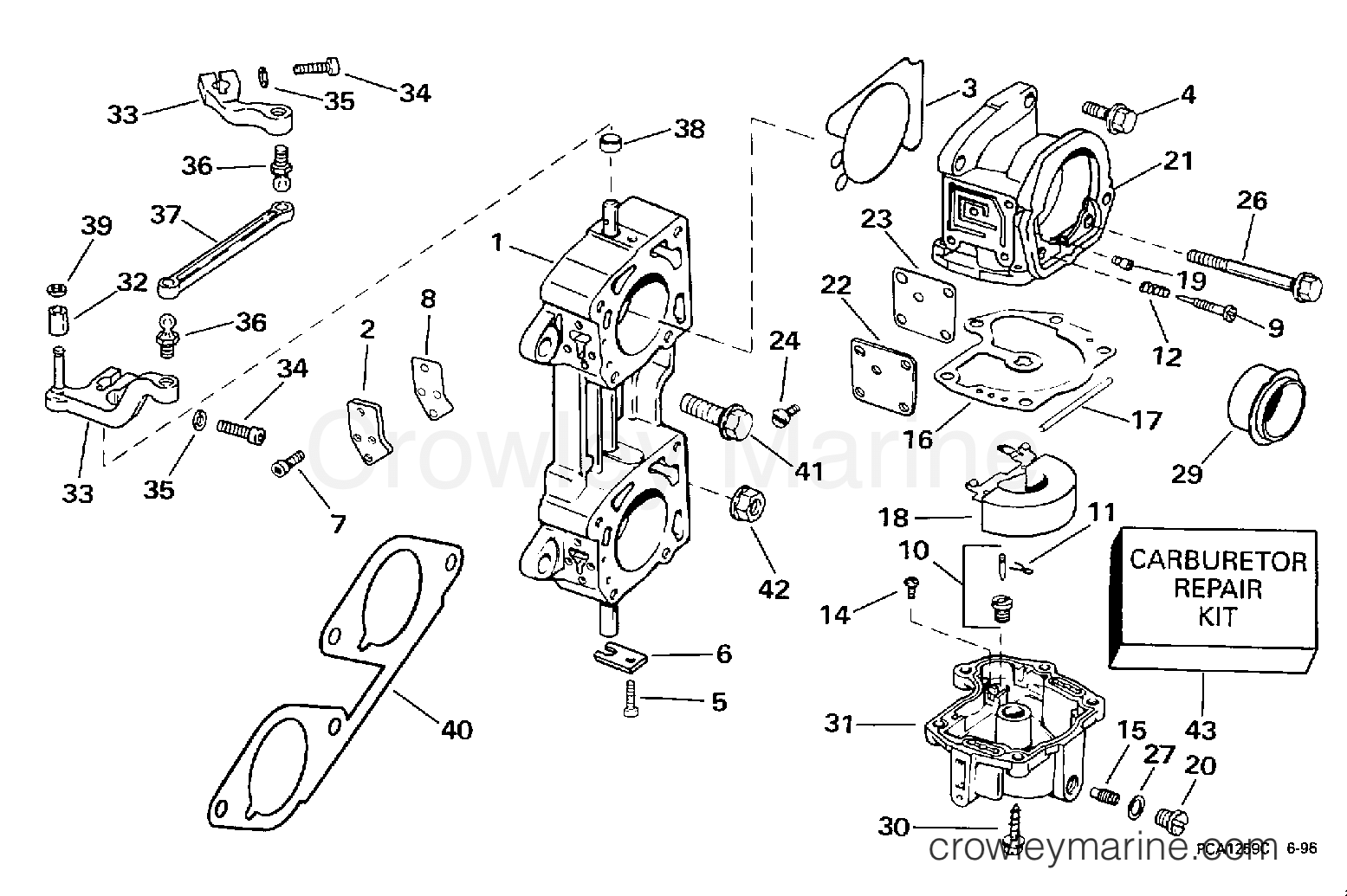 1998 Evinrude Outboards 130 - BE130TLECE CARBURETOR & LINKAGE section