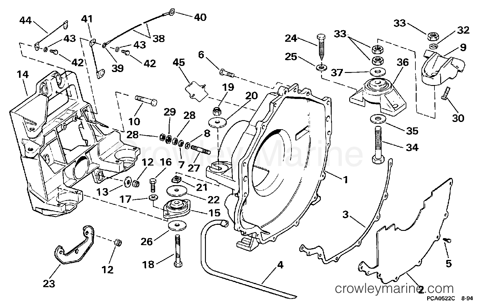 1997 OMC Stern Drive 7.4 - 744FPLKD TRANSOM PLATE, FLYWHEEL HOUSING & MOUNTS section
