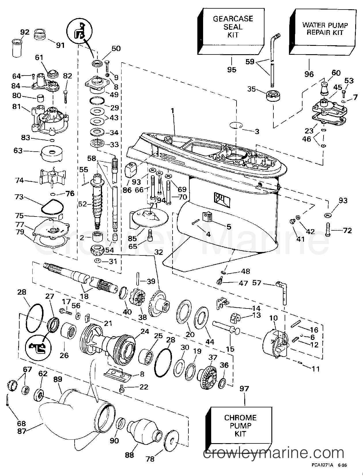 1997 Outboard 90 - E90SLEUC - GEARCASE - 25 IN. MODELS