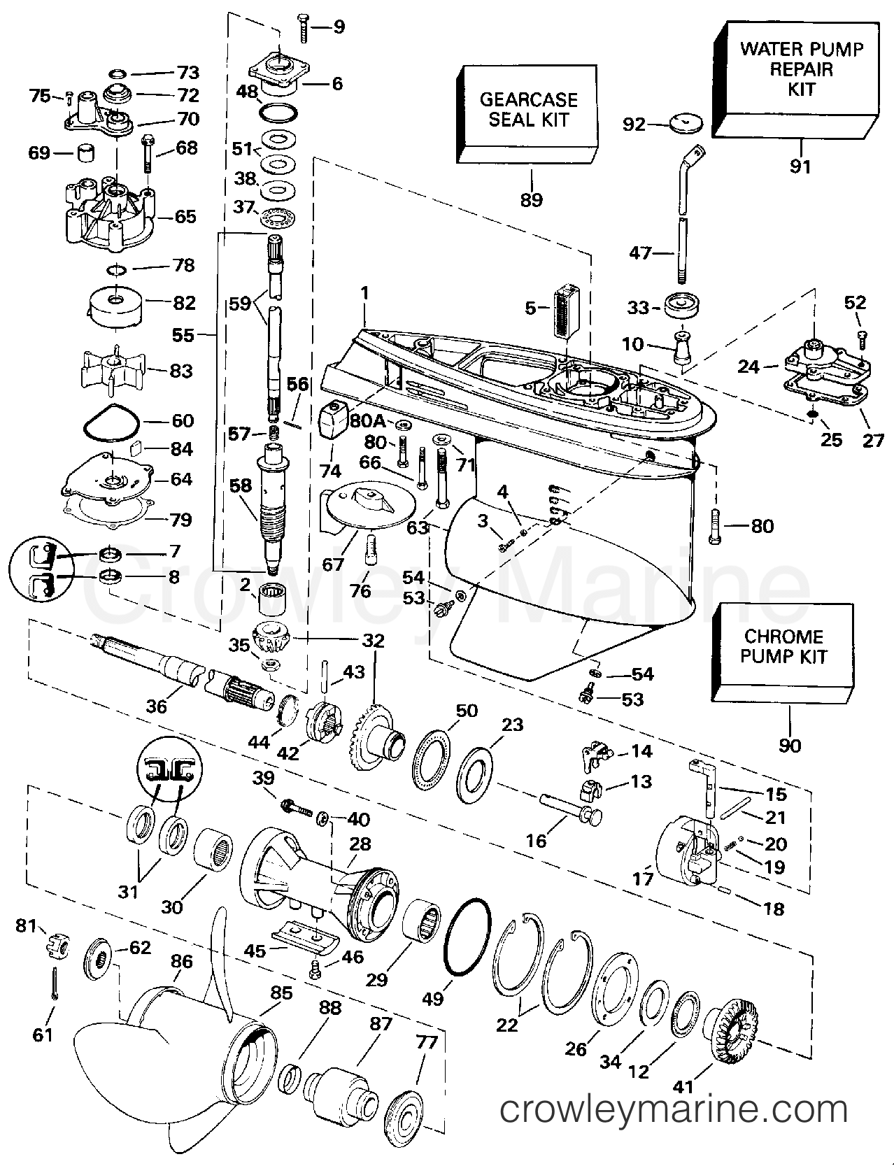 1991 Outboard 90 - J90TLEIE - GEARCASE