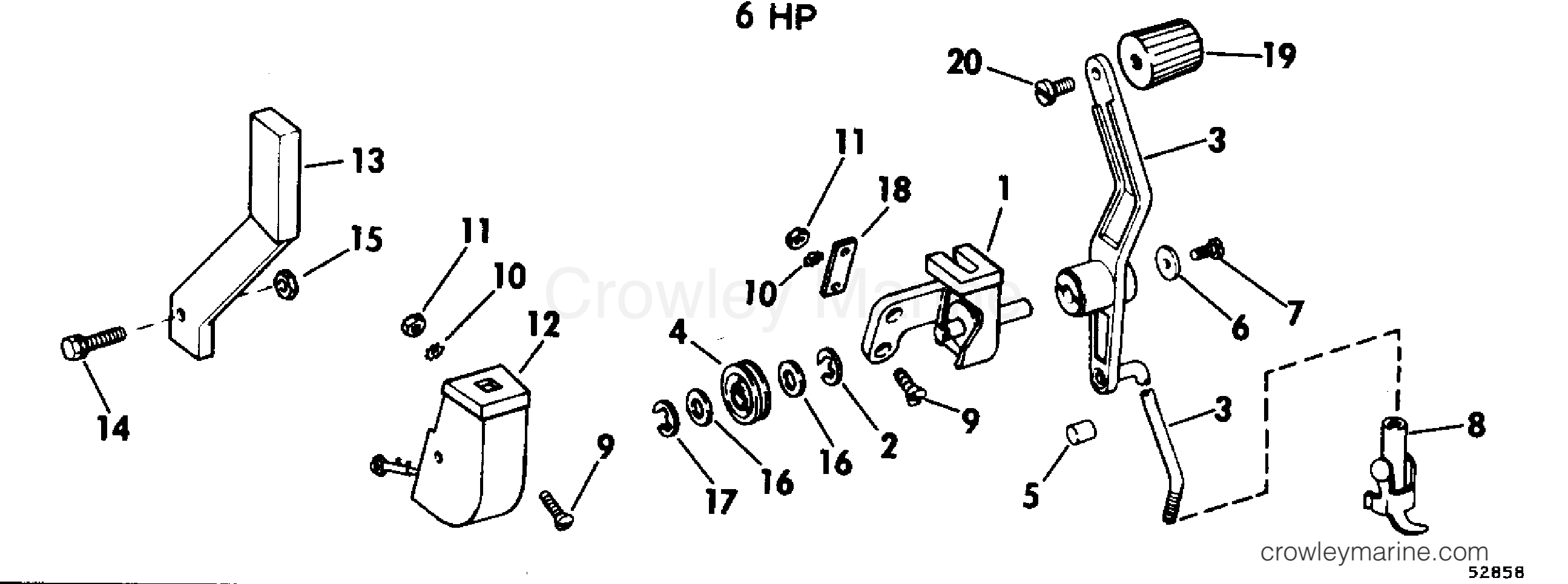1976 Rigging Accessories - Remote Controls - TOP MOUNT CONTROL KIT 6 HP