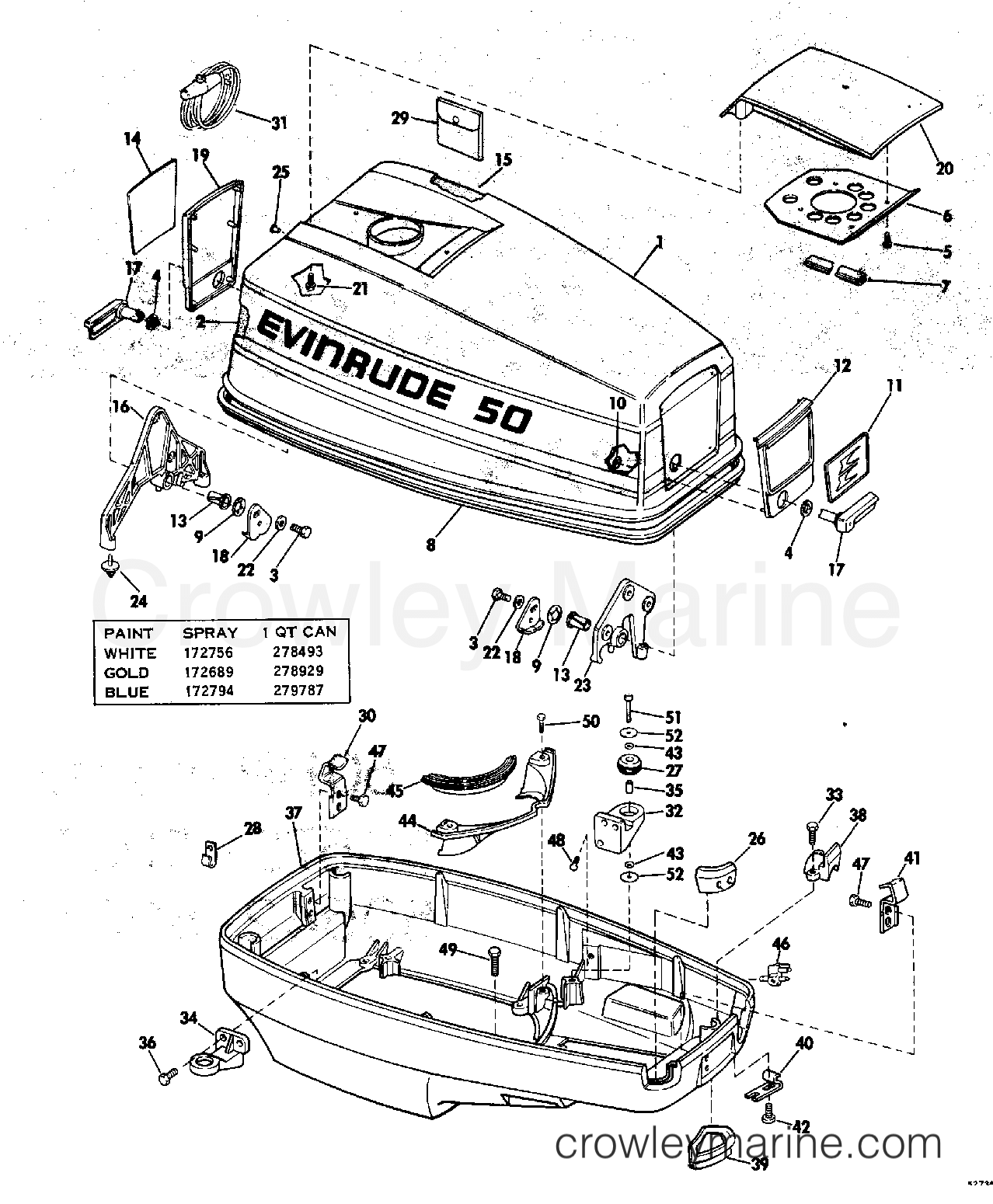 MOTOR COVER - 1975 Evinrude Outboards 50 50573B | Crowley Marine