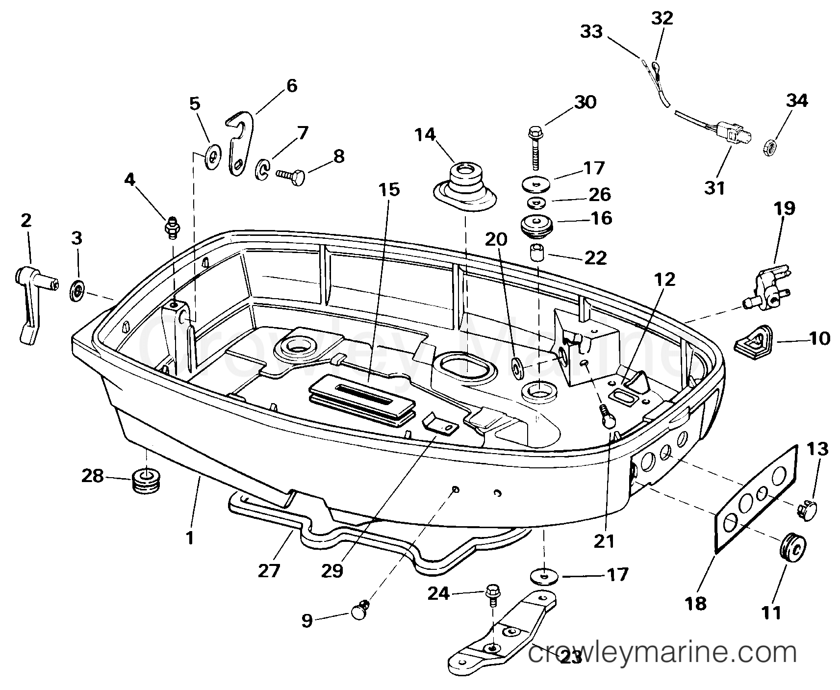 2000 Outboard 25 - J25WRSSC - LOWER ENGINE COVER