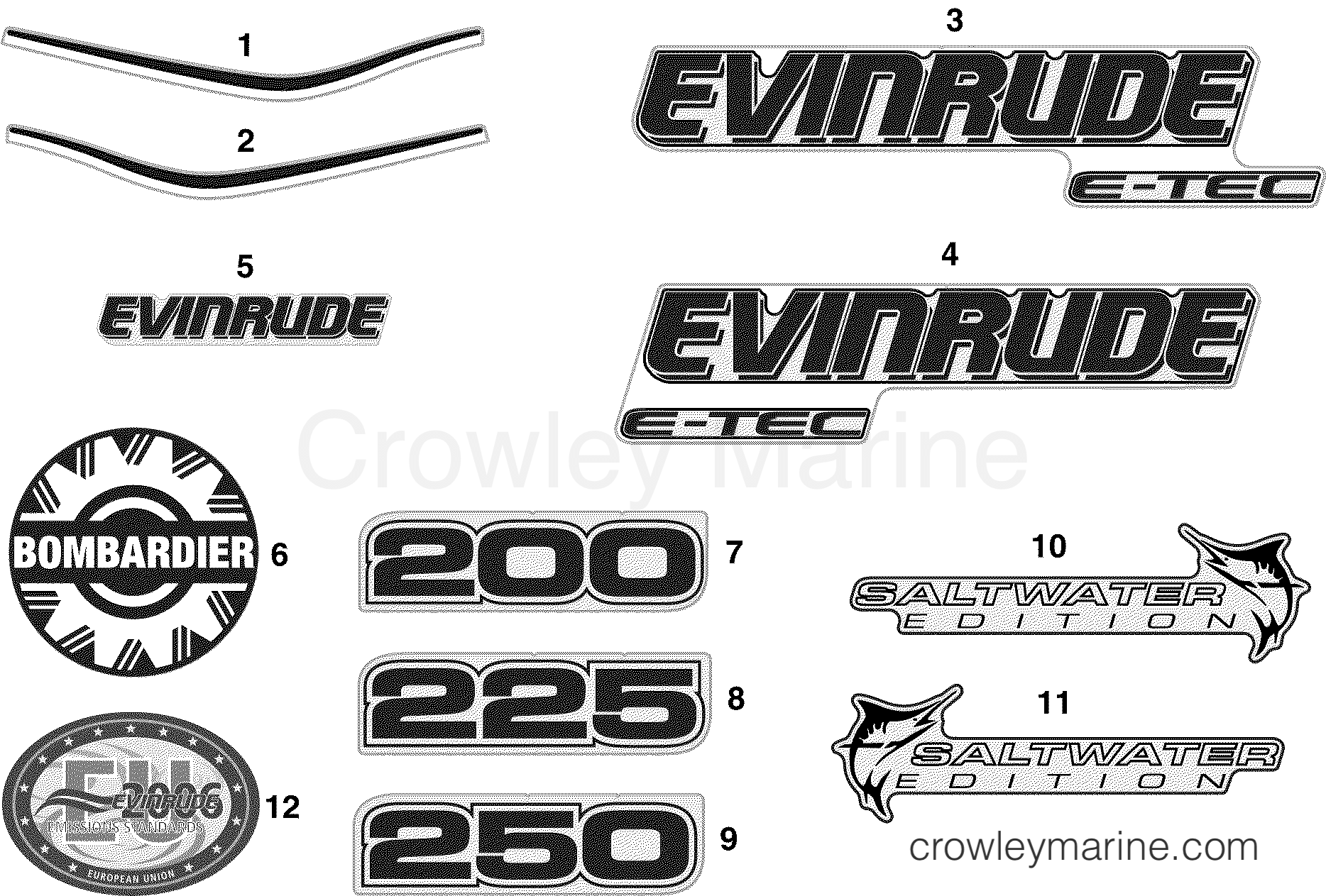 2005 Outboard 200 - E200DPLSOC - DECALS WHITE MODELS