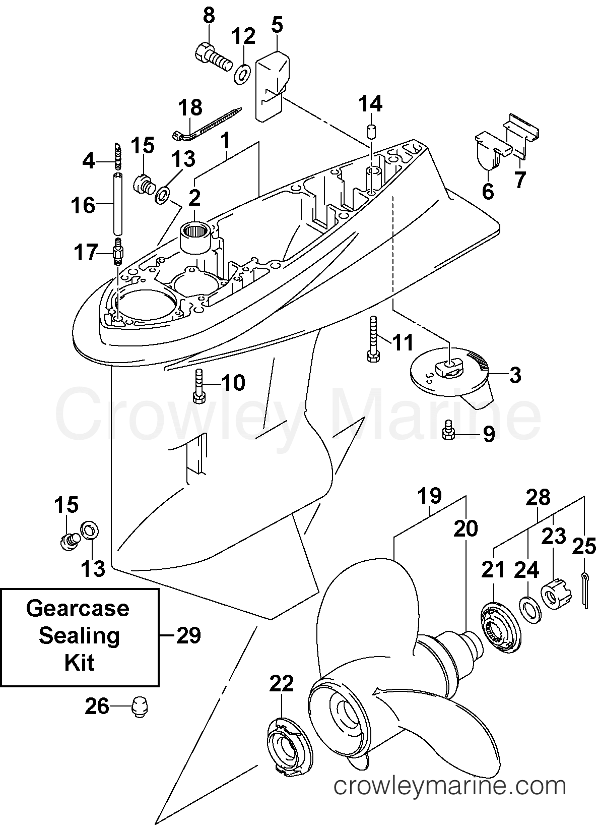 2004 Outboard 140 - J140PL4SRC - GEARCASE, STANDARD