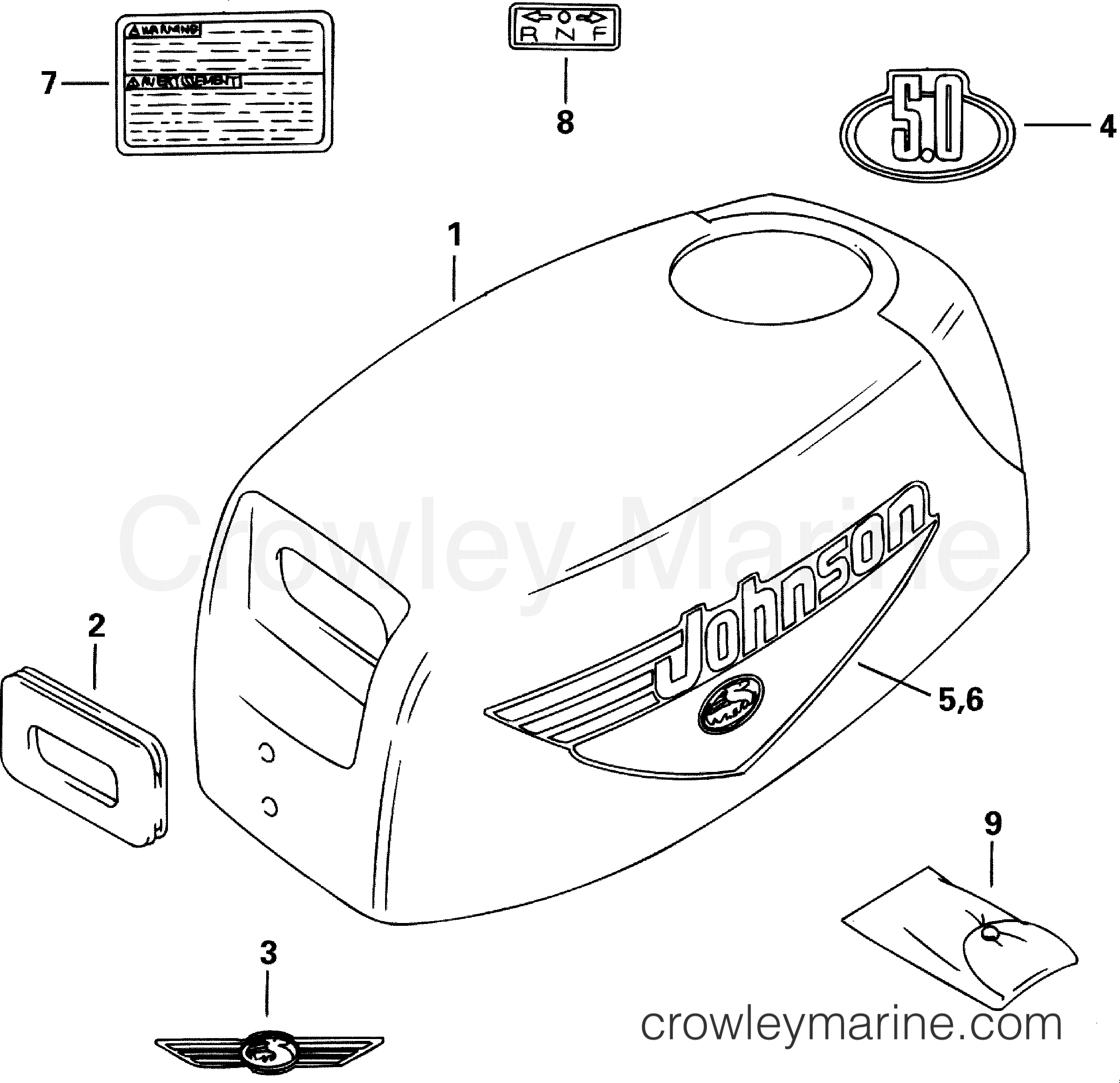 2001 Outboard 5 - J5RSIM - ENGINE COVER