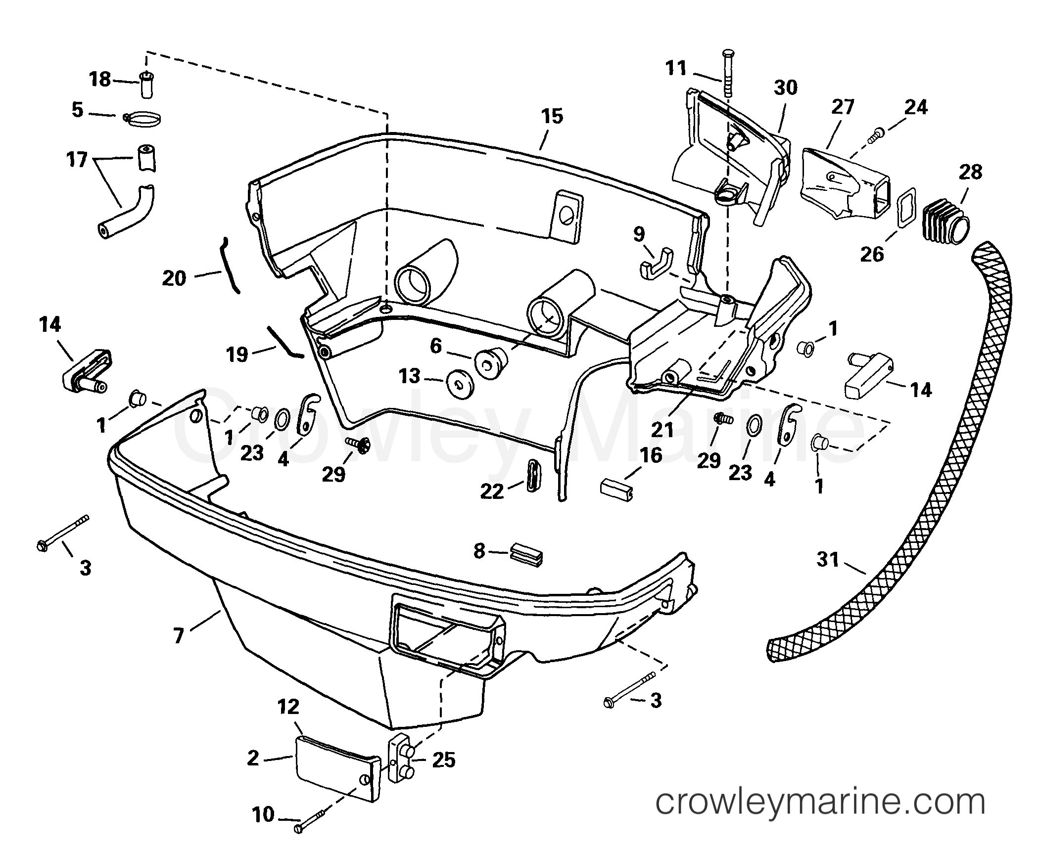 1998 Outboard 80 - J115JTLECS - LOWER ENGINE COVER