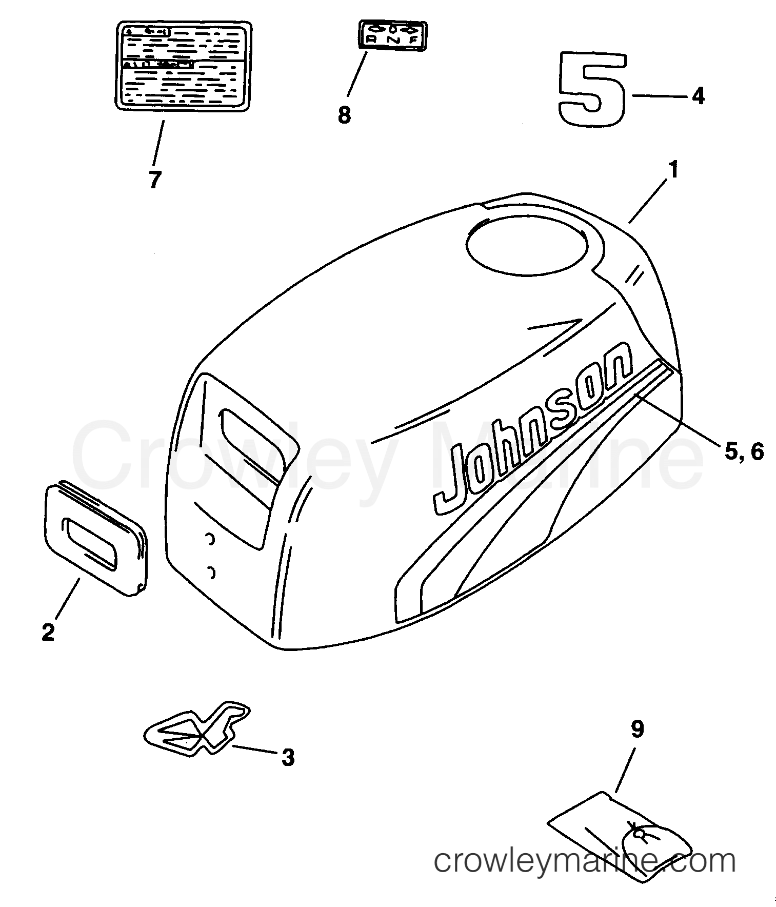 1998 Outboard 5 - E5RECS - ENGINE COVER -- JOHNSON