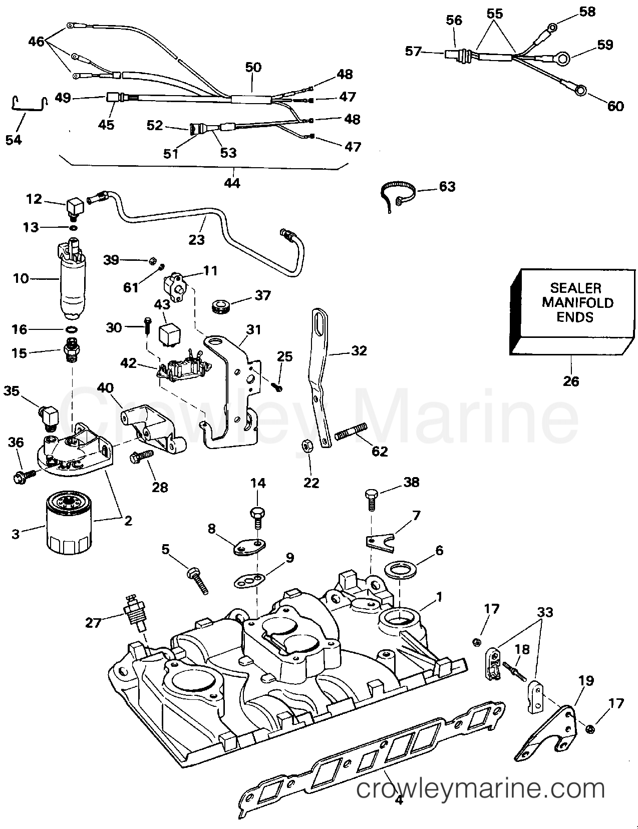 INTAKE MANIFOLD & FUEL PUMP 1993 Stern Drive 4.3 432APLJVB Crowley