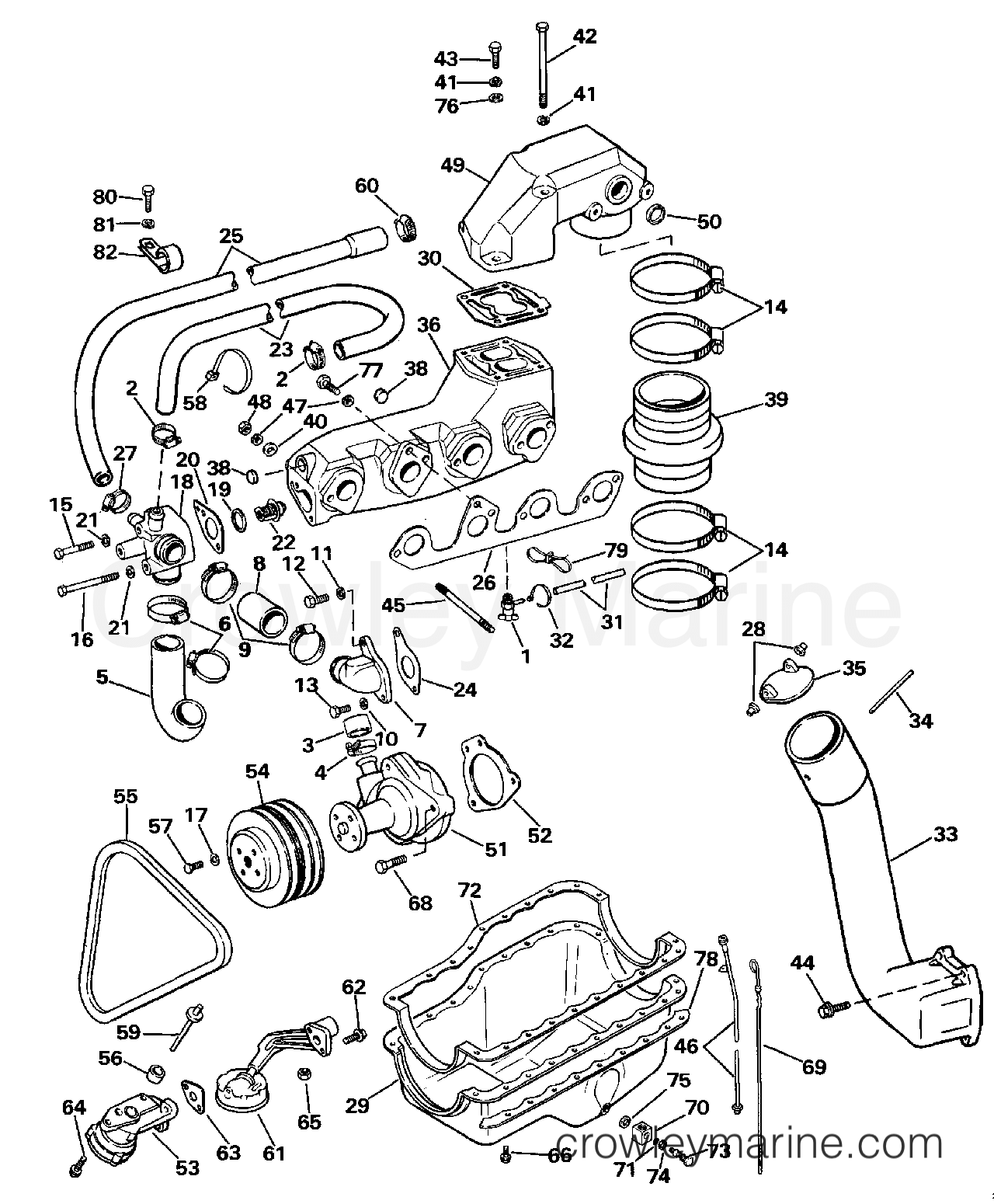 1990 OMC Stern Drive 2.3 - 232BMRPWS COOLING, EXHAUST & OIL PAN section