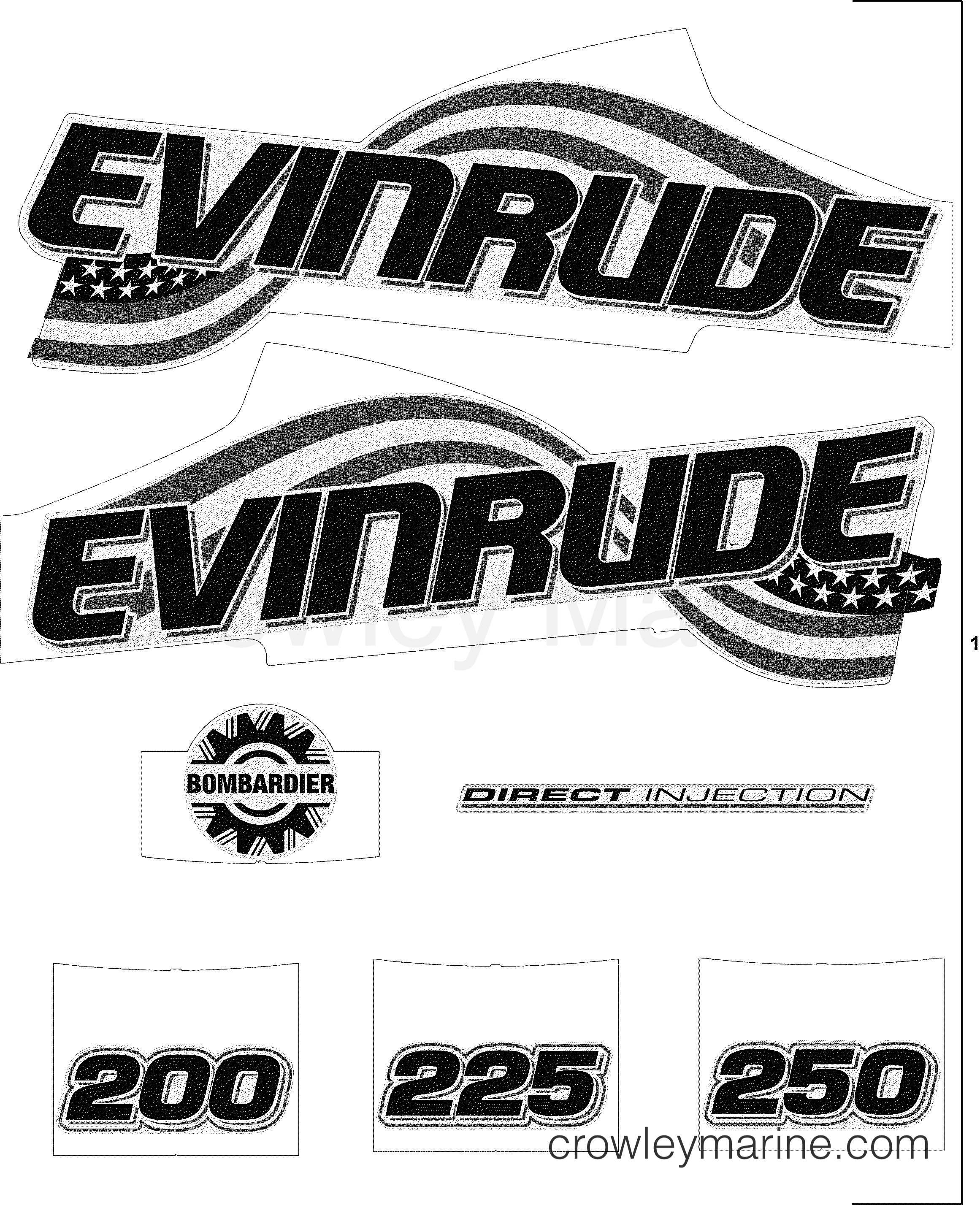 2005 Evinrude Outboards 200 - E200FCXSOE DECAL ACCESSORY SET - WHITE MODELS section