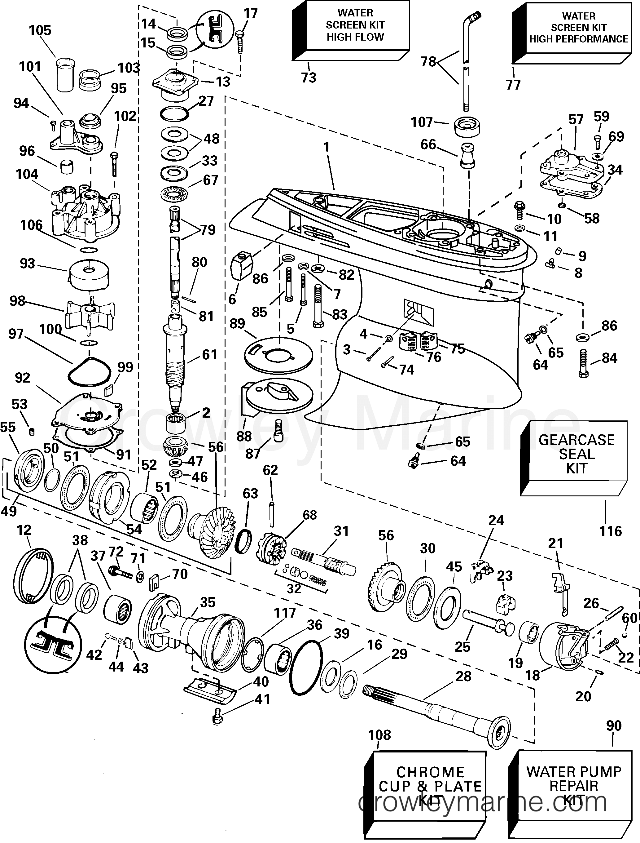 2005 Outboard 175 - J175CXSOB - GEARCASE - CX, MODELS