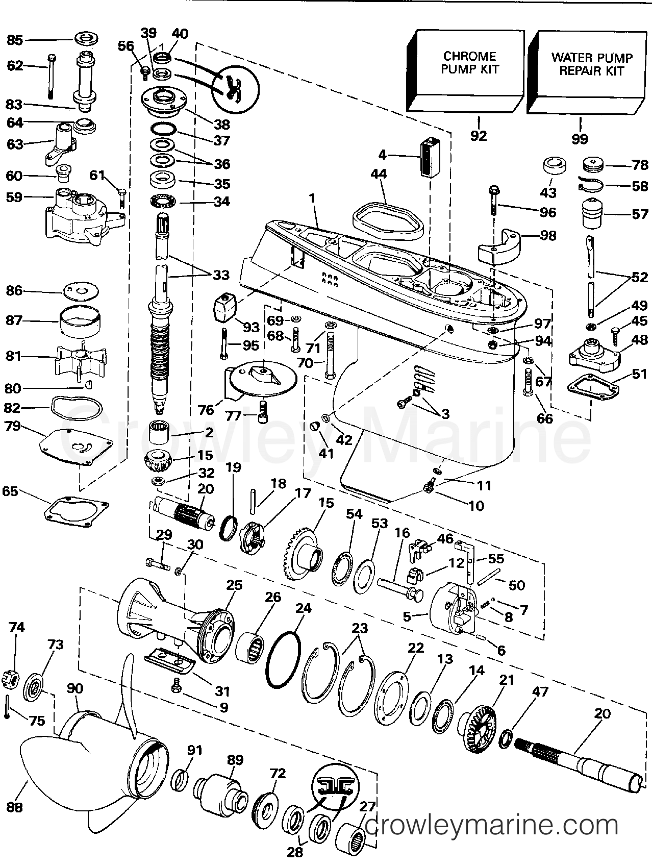 1992 Outboard 55 - J55RWLENM - GEARCASE