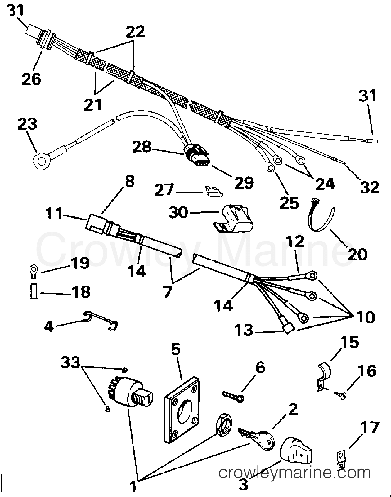 1992 Rigging Accessories - Electrical System - IGNITION SWITCH & CABLE - 40/50 MODELS