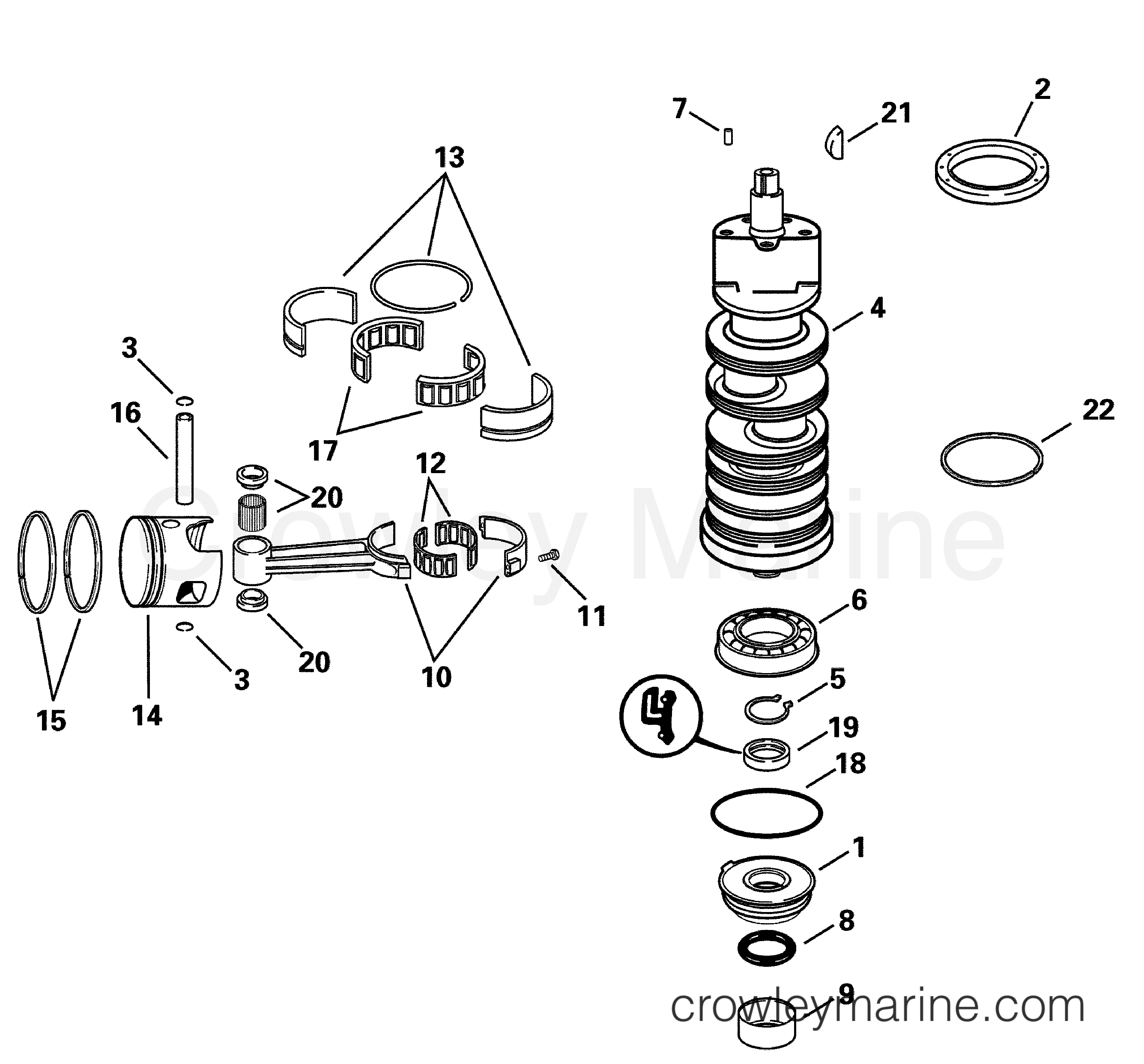 2001 Outboard 90 - J90PLSID - CRANKSHAFT & PISON