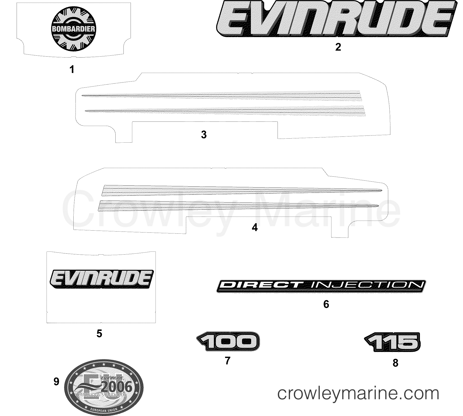 2004 Outboard 100 - E100FPLSRS - DECALS BLUE MODELS