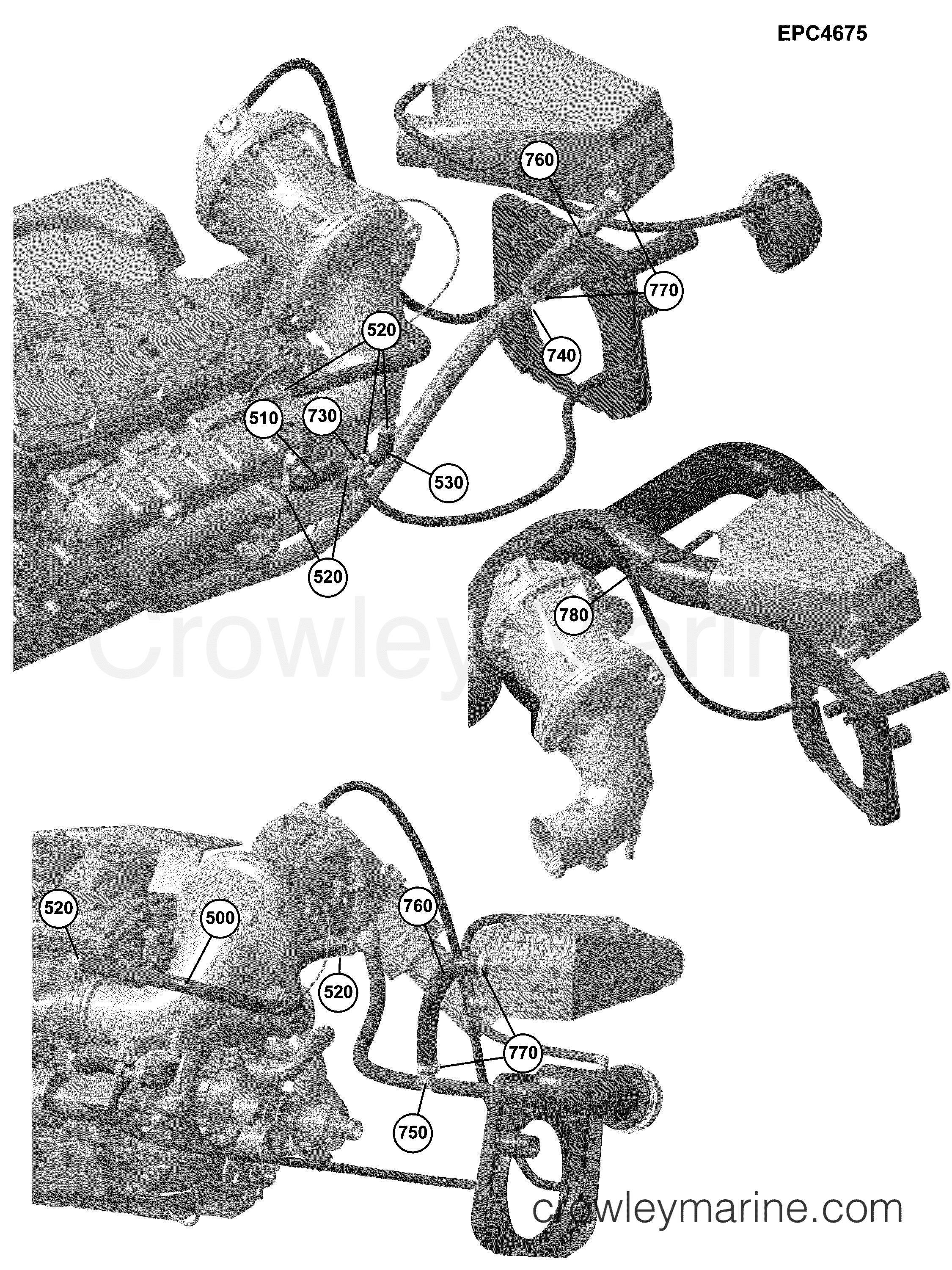 COOLING HOSES 250 HP MODELS, WITH CATALYST AA Rotax Powertrains 250