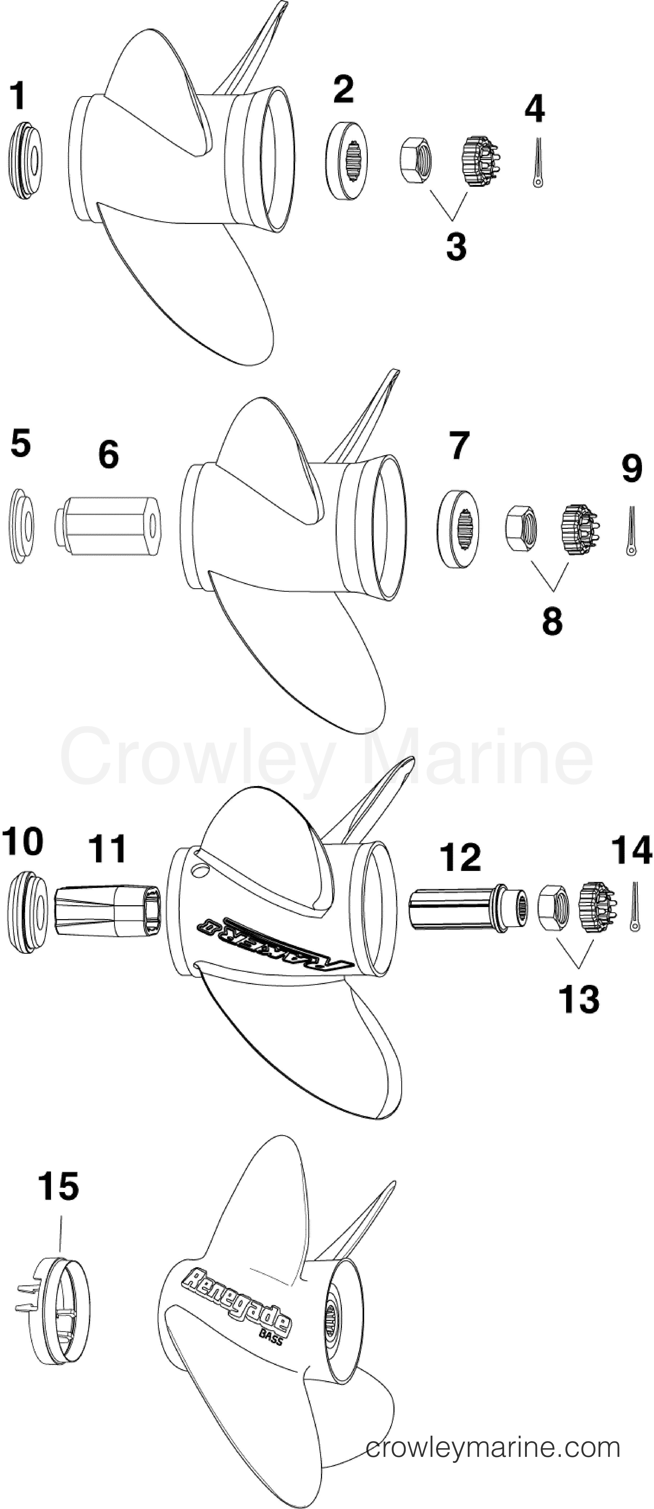 2012 Outboard 200 - 3.3L - E200HSLINF - PROPELLER HARDWARE, ALL V6