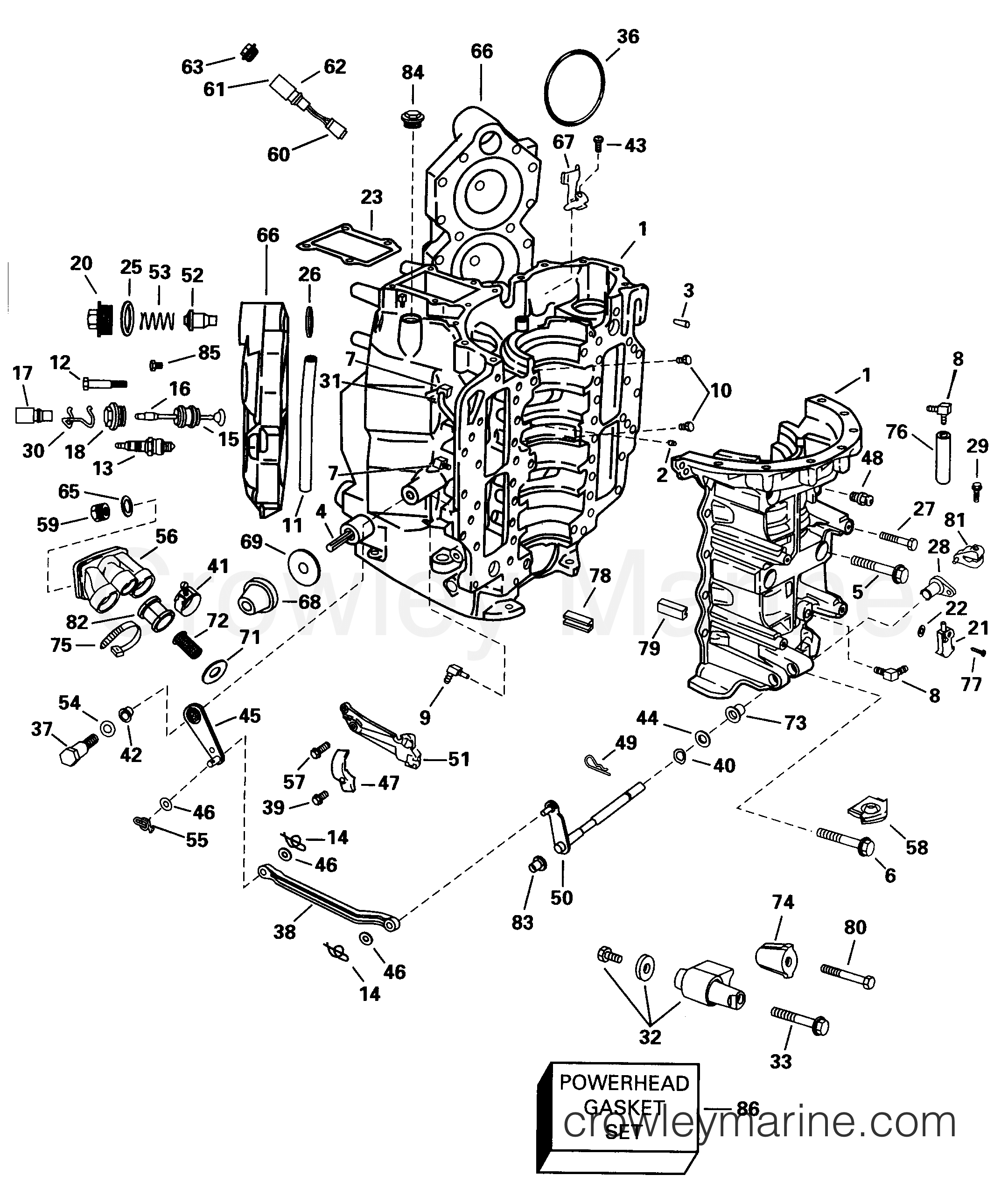 1998 Outboard 80 - J115JTLECS - CYLINDER & CRANKCASE