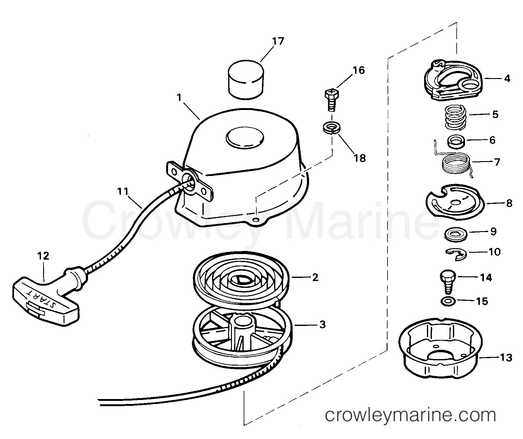 RECOIL STARTER ASSEMBLY 2000 Outboard 2 J2RTSSR Crowley Marine
