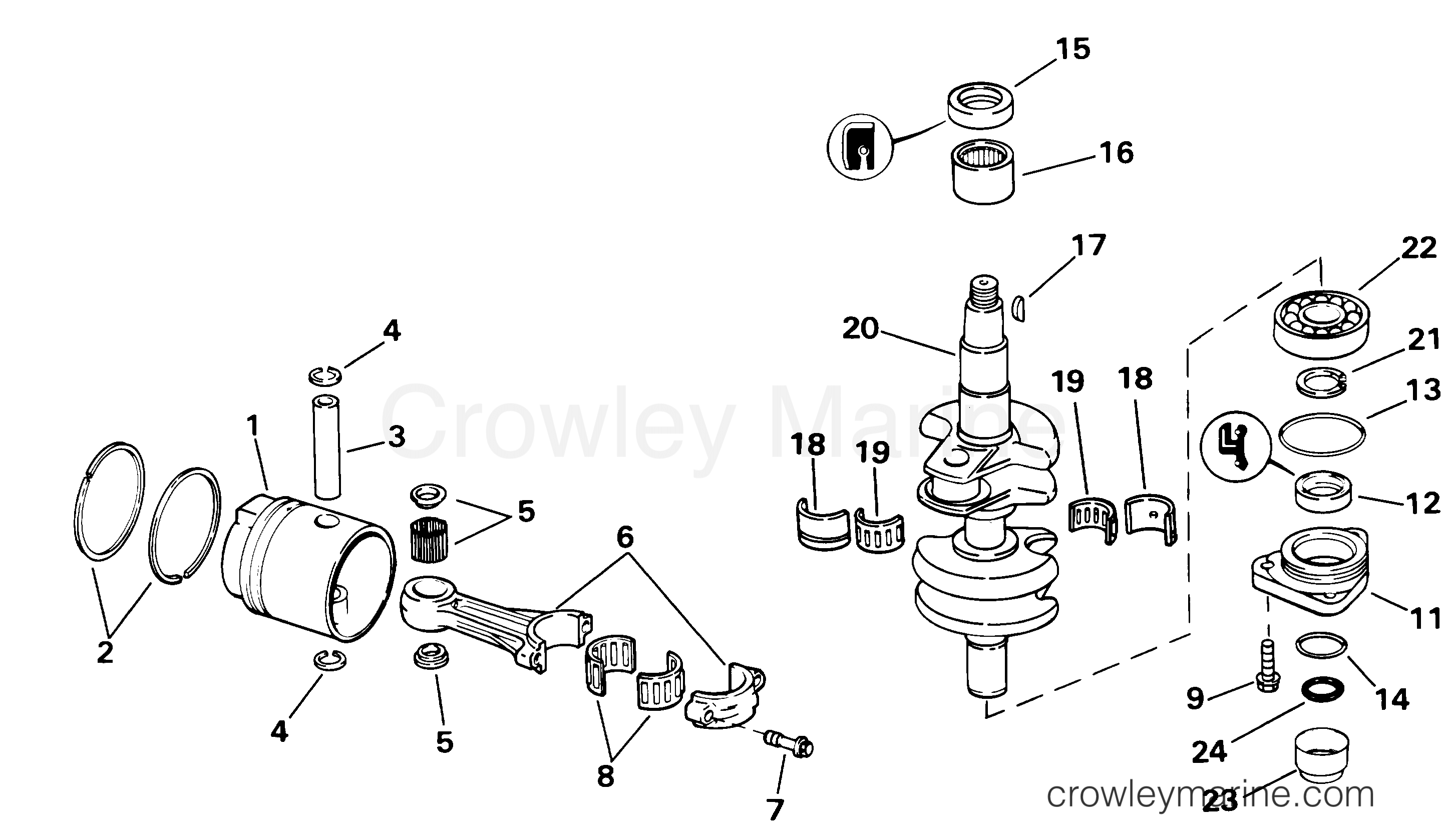 2001 Outboard 25 - J25EVSIC - CRANKSHAFT & PISTON