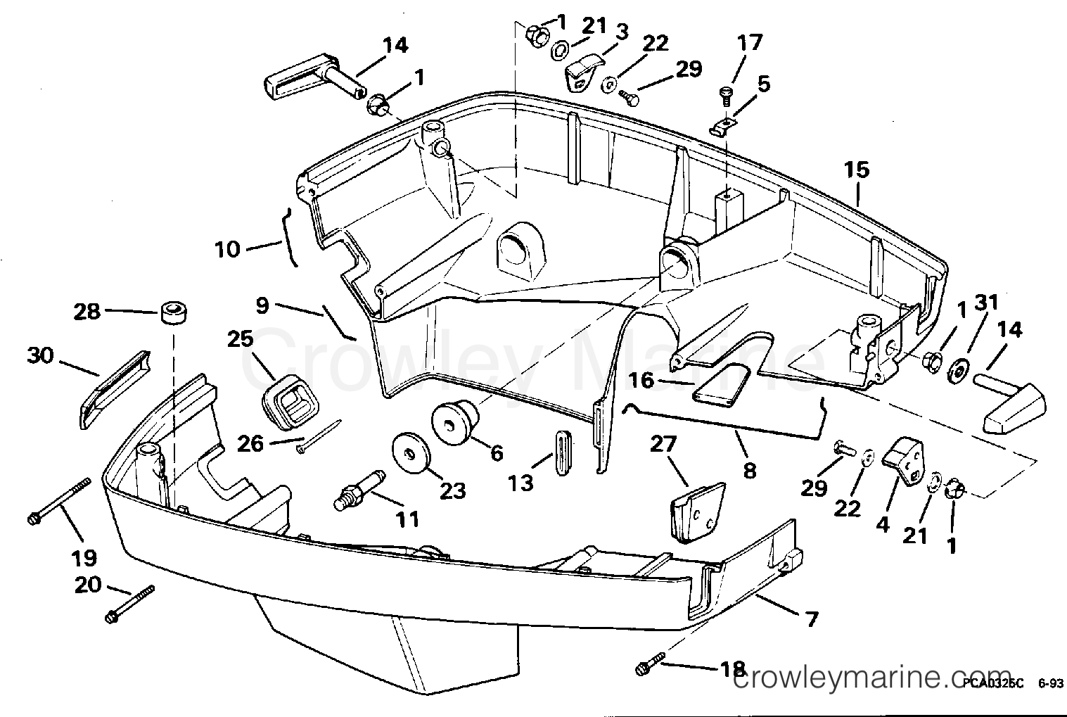 1995 Outboard 125 - J125WTPLE - LOWER ENGINE COVER