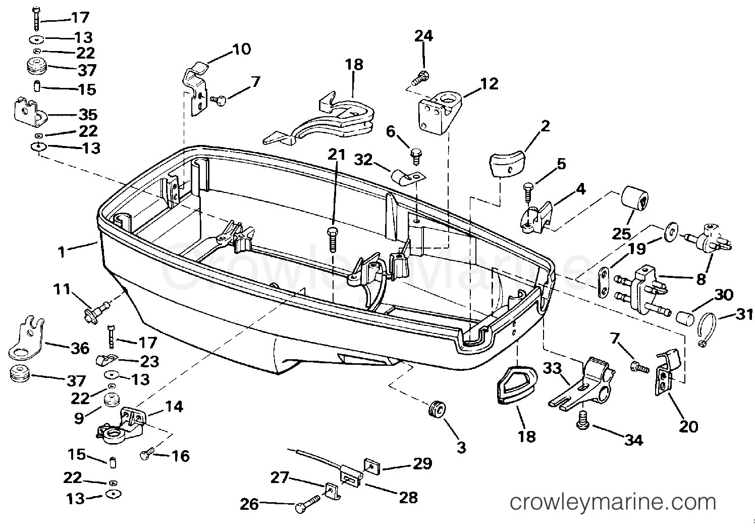 1992 Outboard 55 - J55RWLENM - LOWER ENGINE COVER