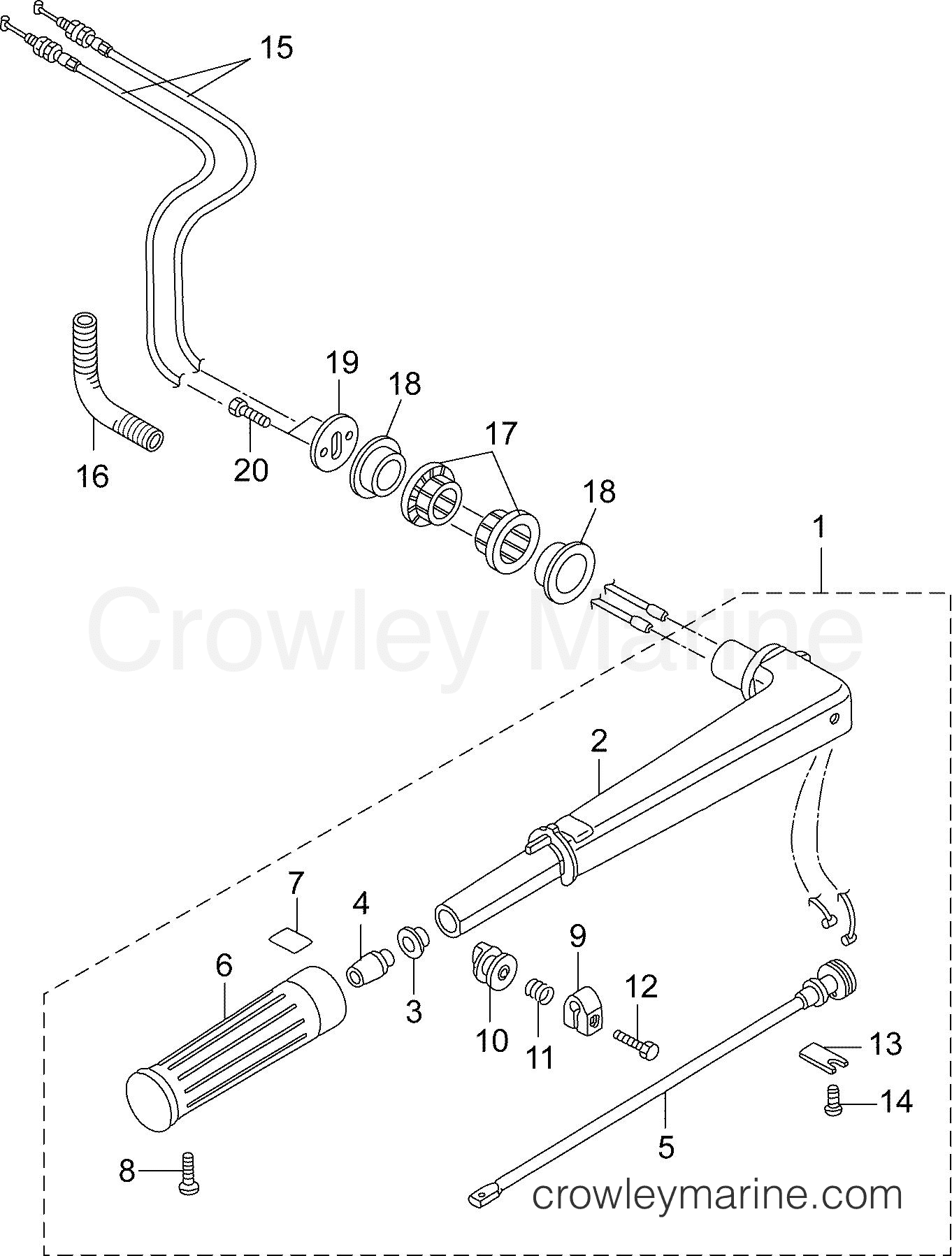 TILLER HANDLE ASSEMBLY AB Outboard 3.5 PORTABLE E3RG4ABB Crowley Marine