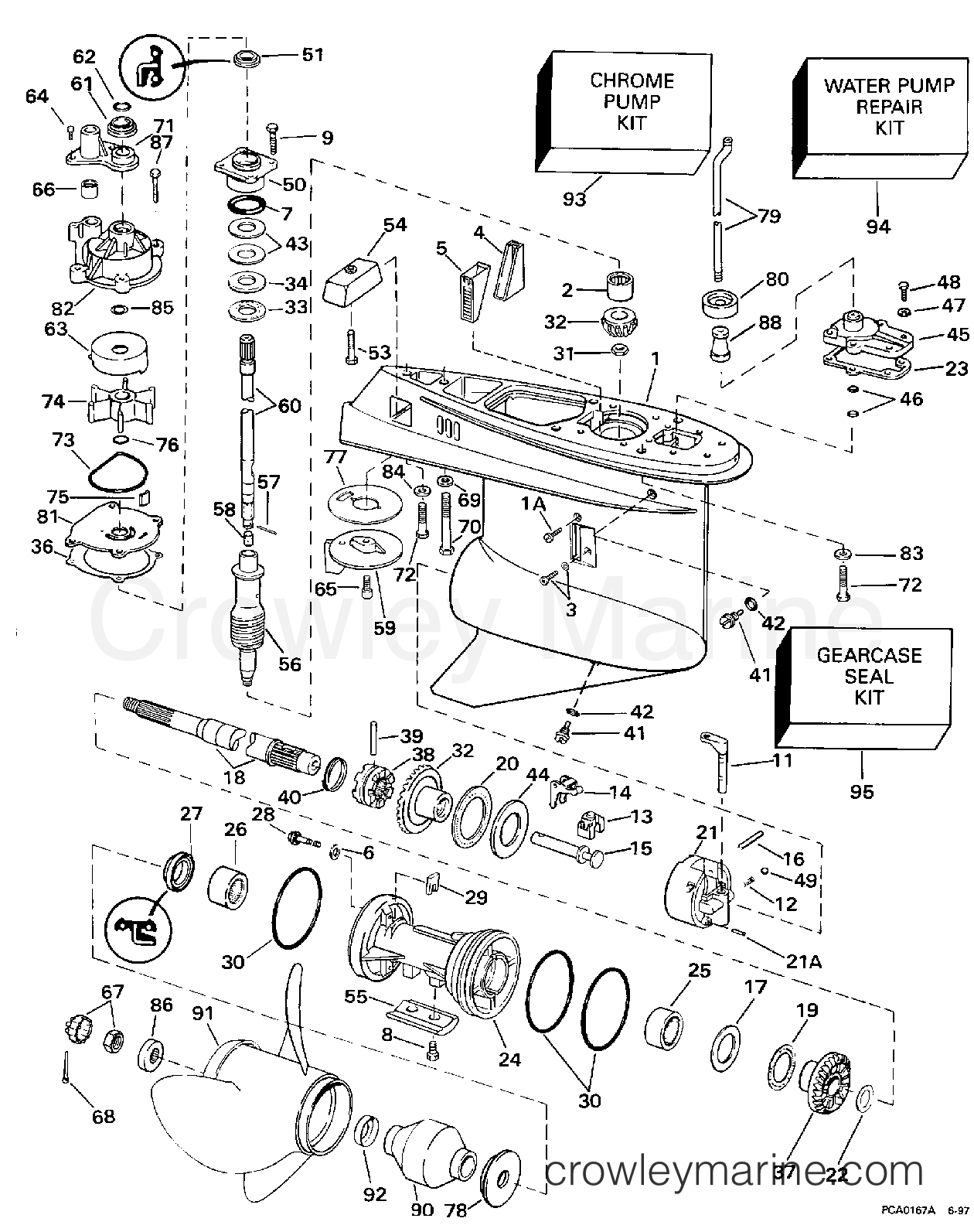 1998 Evinrude Outboards 250 - BE250CXECB GEARCASE -- STANDARD ROTATION section