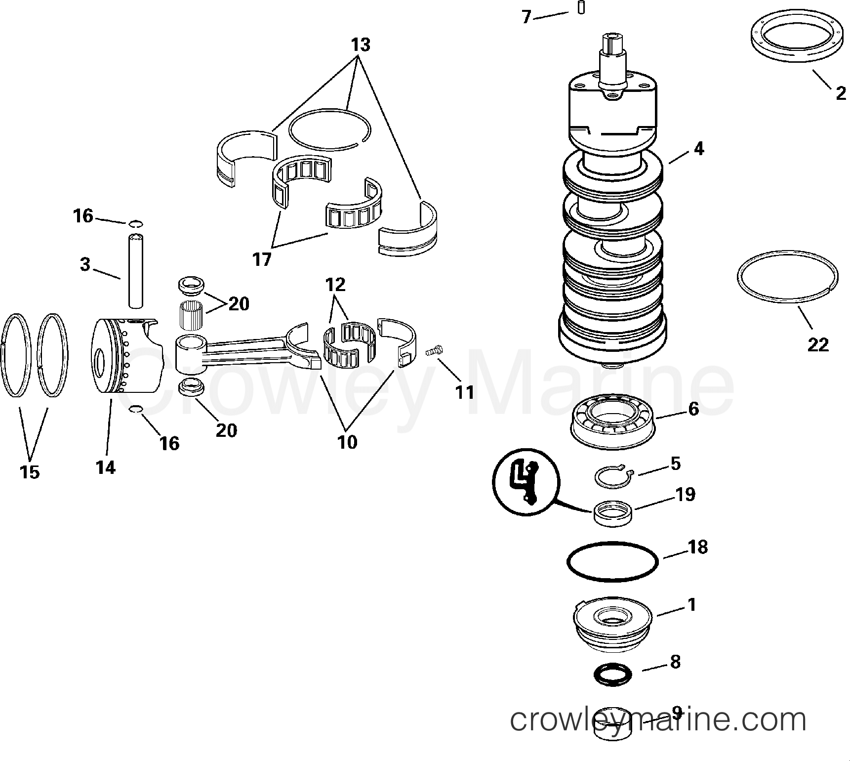 2000 Outboard 75 - E75FPLSSH - CRANKSHAFT & PISTONS