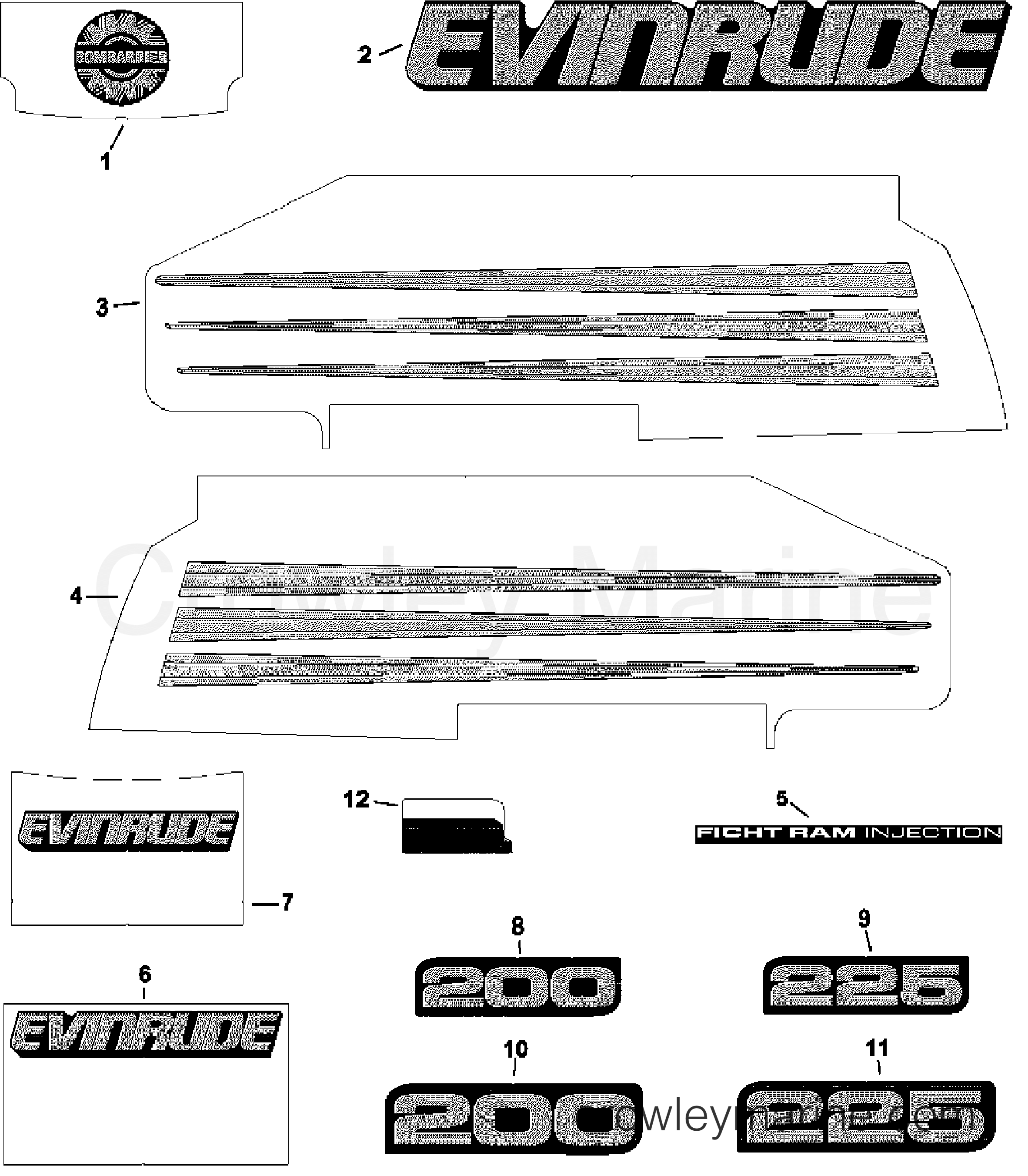 2002 Outboard 200 - E200FPLSNF - DECALS  - BLUE MODELS