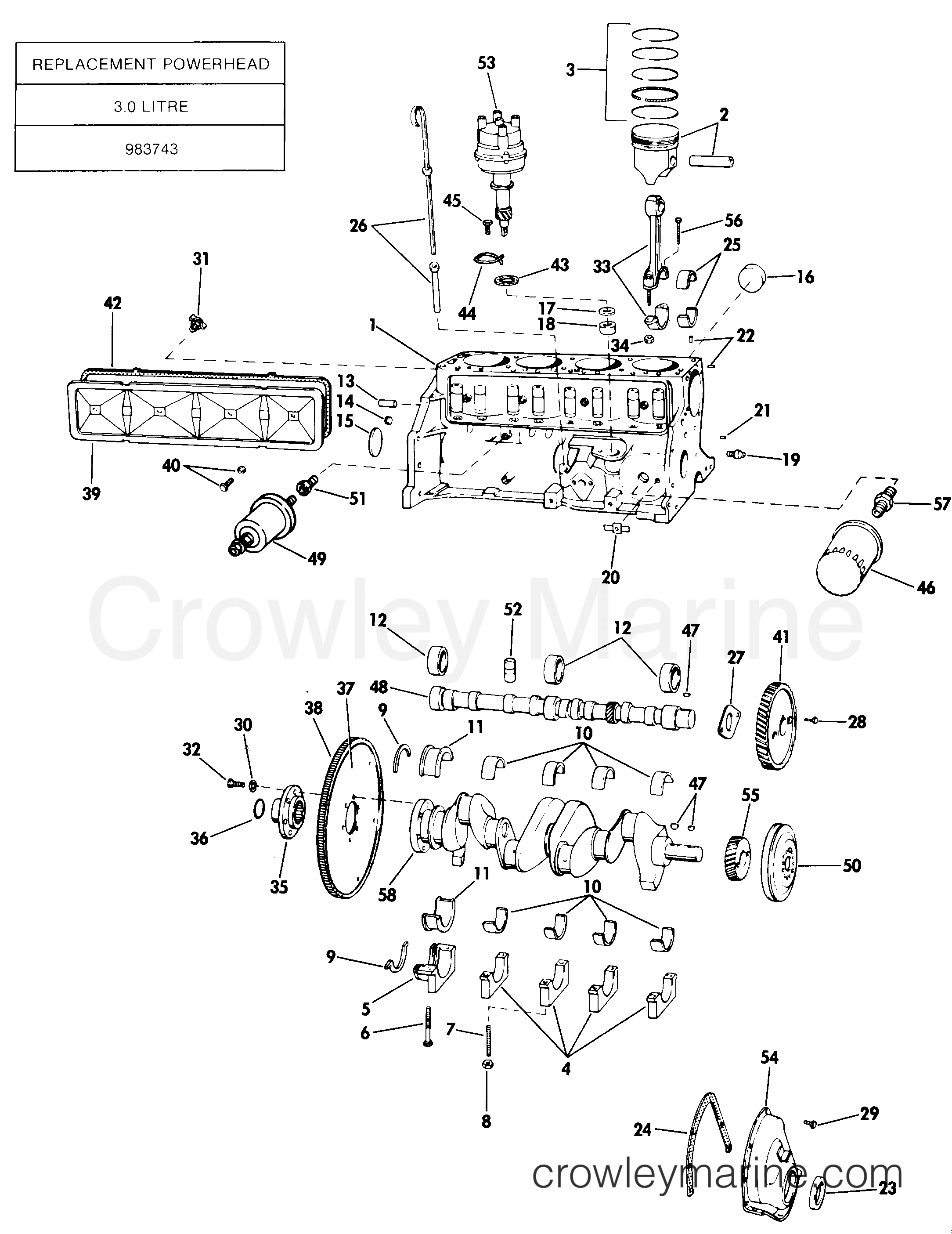 1985 Stern Drive 3 - 302SPHRCOM - CRANKCASE GROUP 3.0 LITRE MODELS
