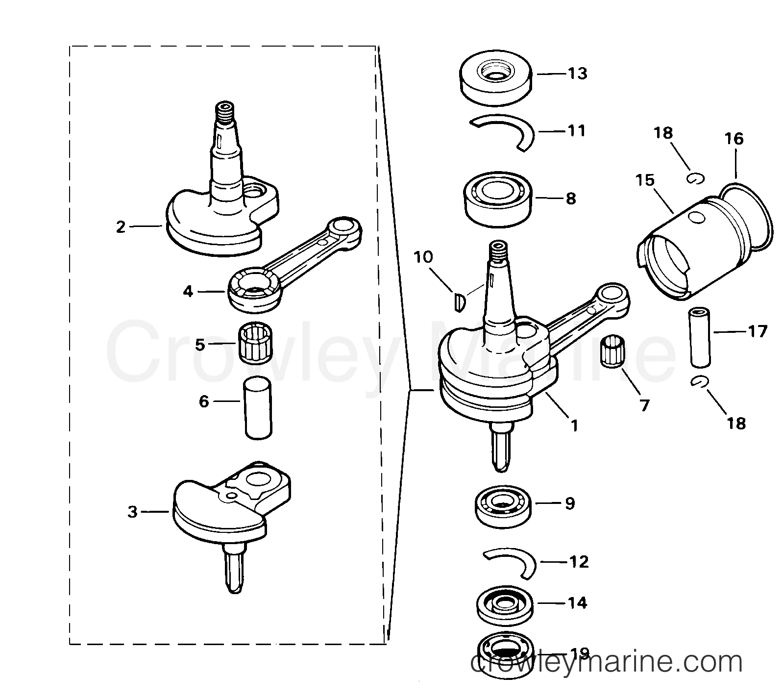 2000 Outboard 3 - J3RTLSSR - PISTON & CRANKSHAFT
