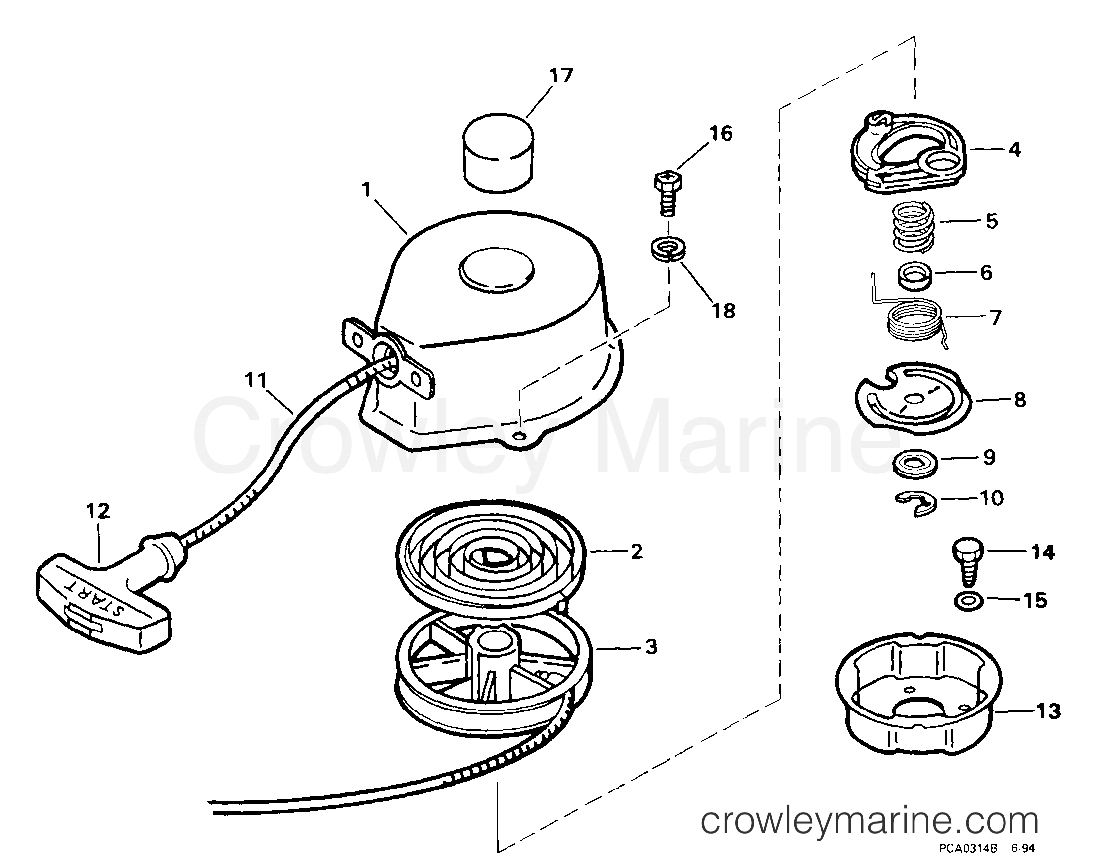 1999 Outboard 2.3 - J2WREES - RECOIL STARTER ASSEMBLY