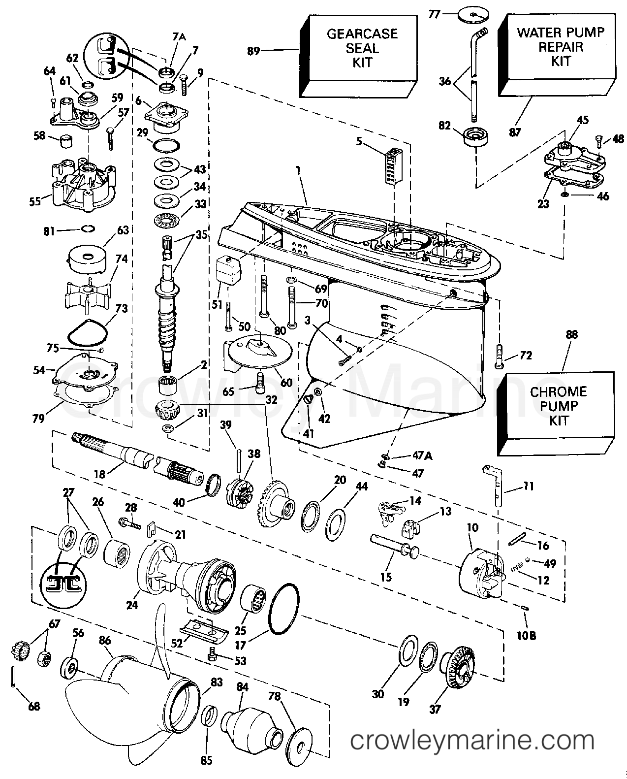1990 Johnson Outboards 150 - J150STLESB GEARCASE LATE PRODUCTION section
