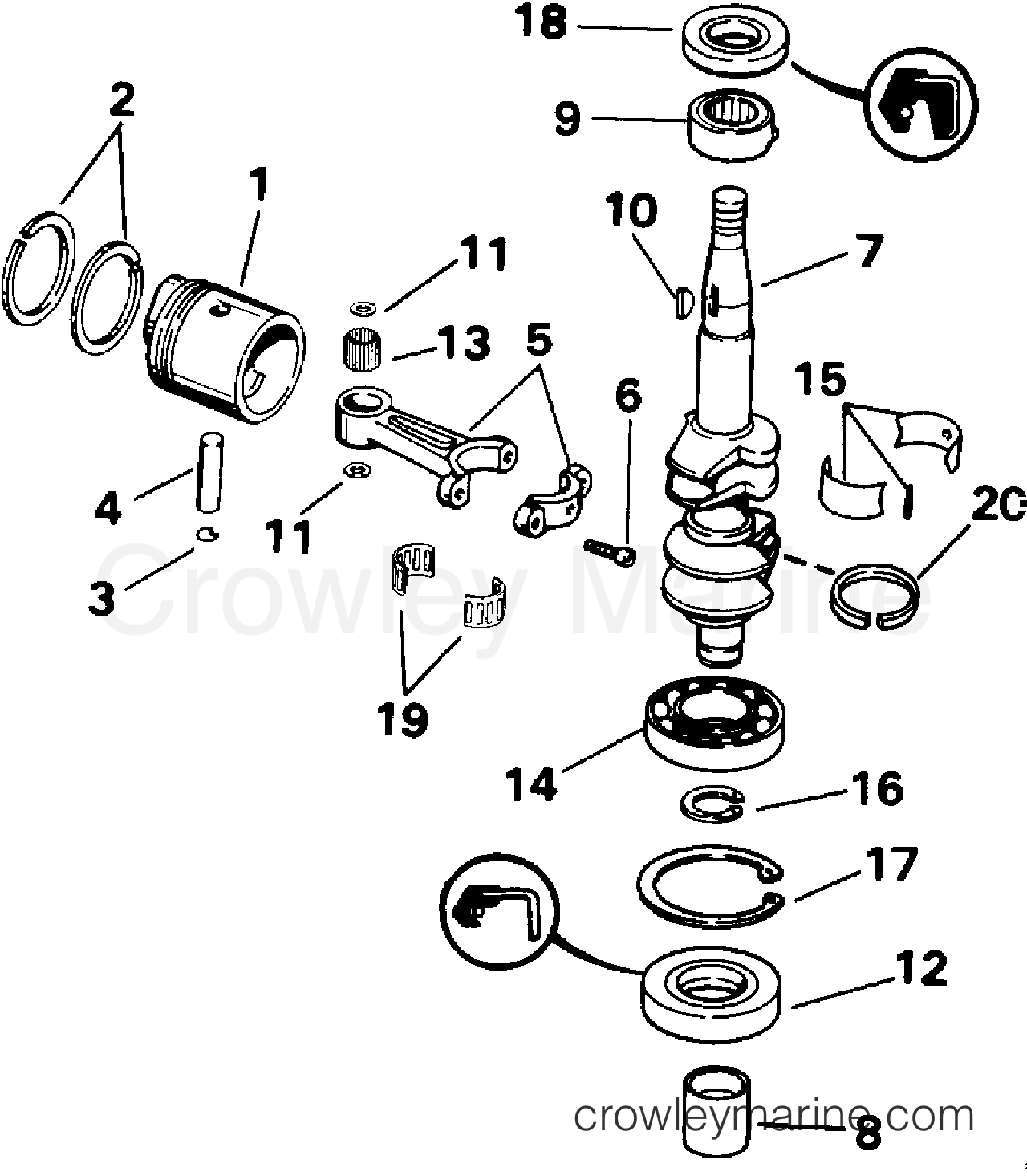 1993 Outboard 4 - J4RETB - CRANKSHAFT & PISTON