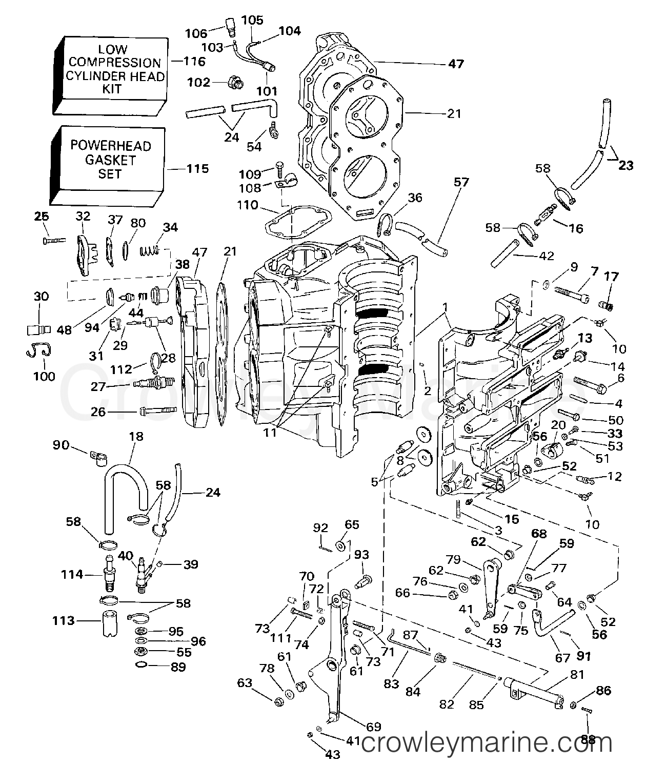 1998 Evinrude Outboards 130 - BE130TLECE - CYLINDER & CRANKCASE section