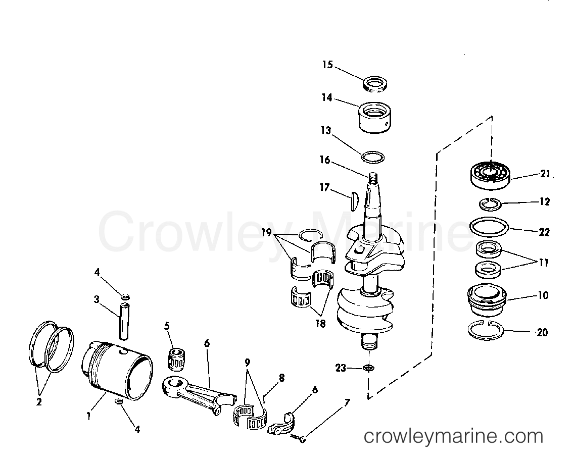 1976 Outboard 40 - 40E76A - CRANKSHAFT & PISTON