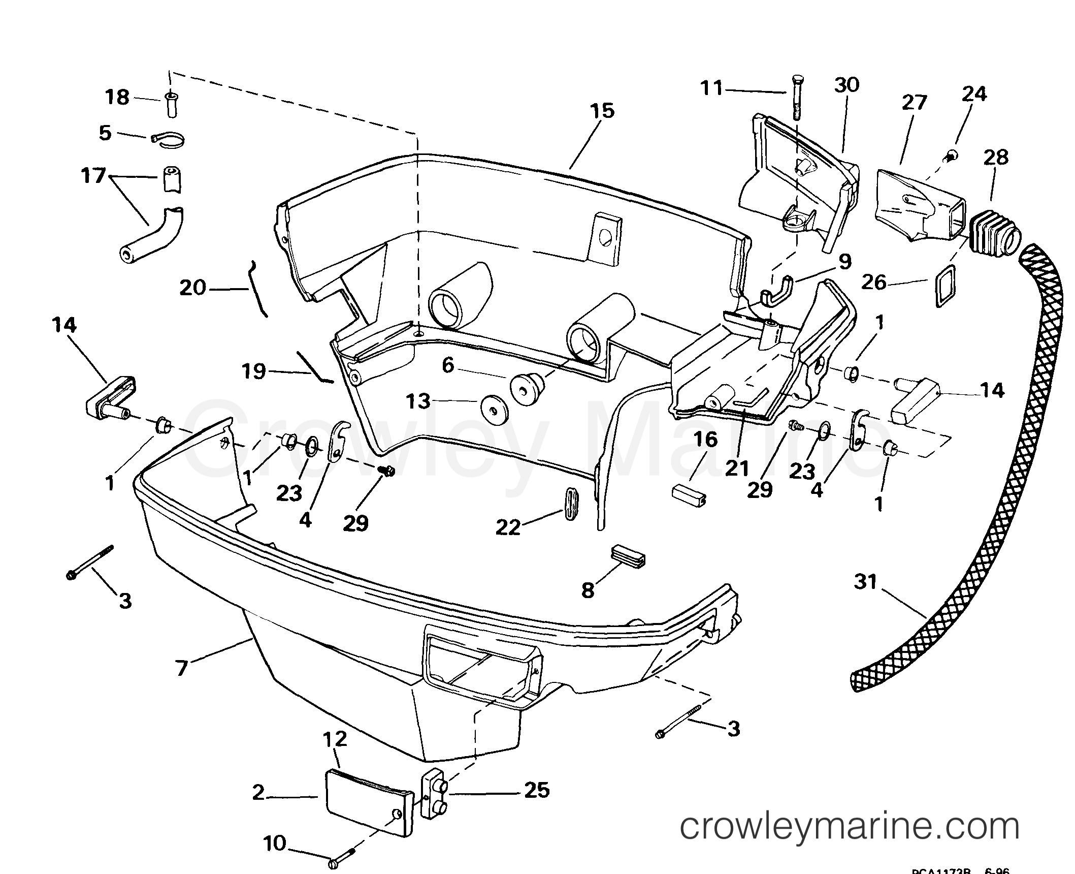 1999 Outboard 90 - J90PLEEB - LOWER ENGINE COVER